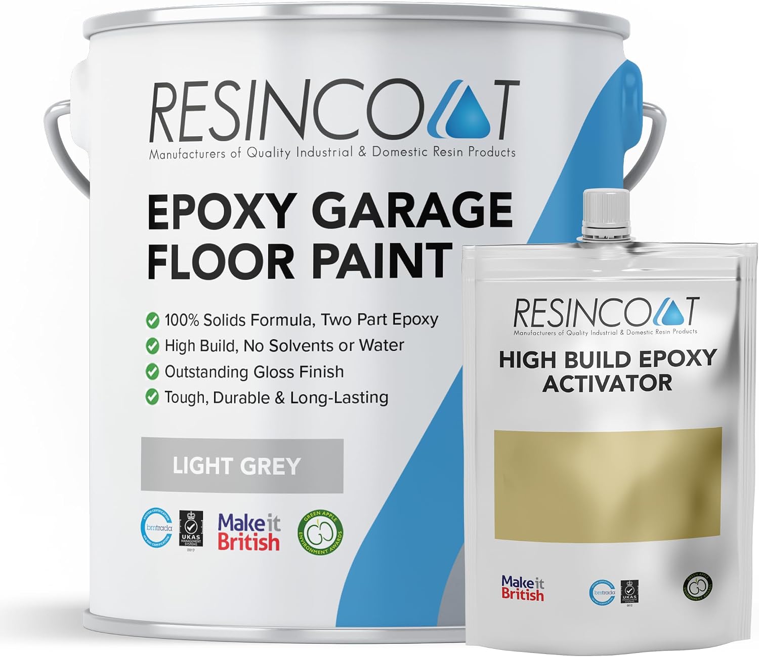 Resincoat Epoxy Garage Floor Paint – 2-Part Resin Coating for Concrete Floors – 4x Thicker & Longer Lasting Than Standard Paint – High Gloss Finish – Easy to Mix & Apply – Made in the UK (Light Grey)