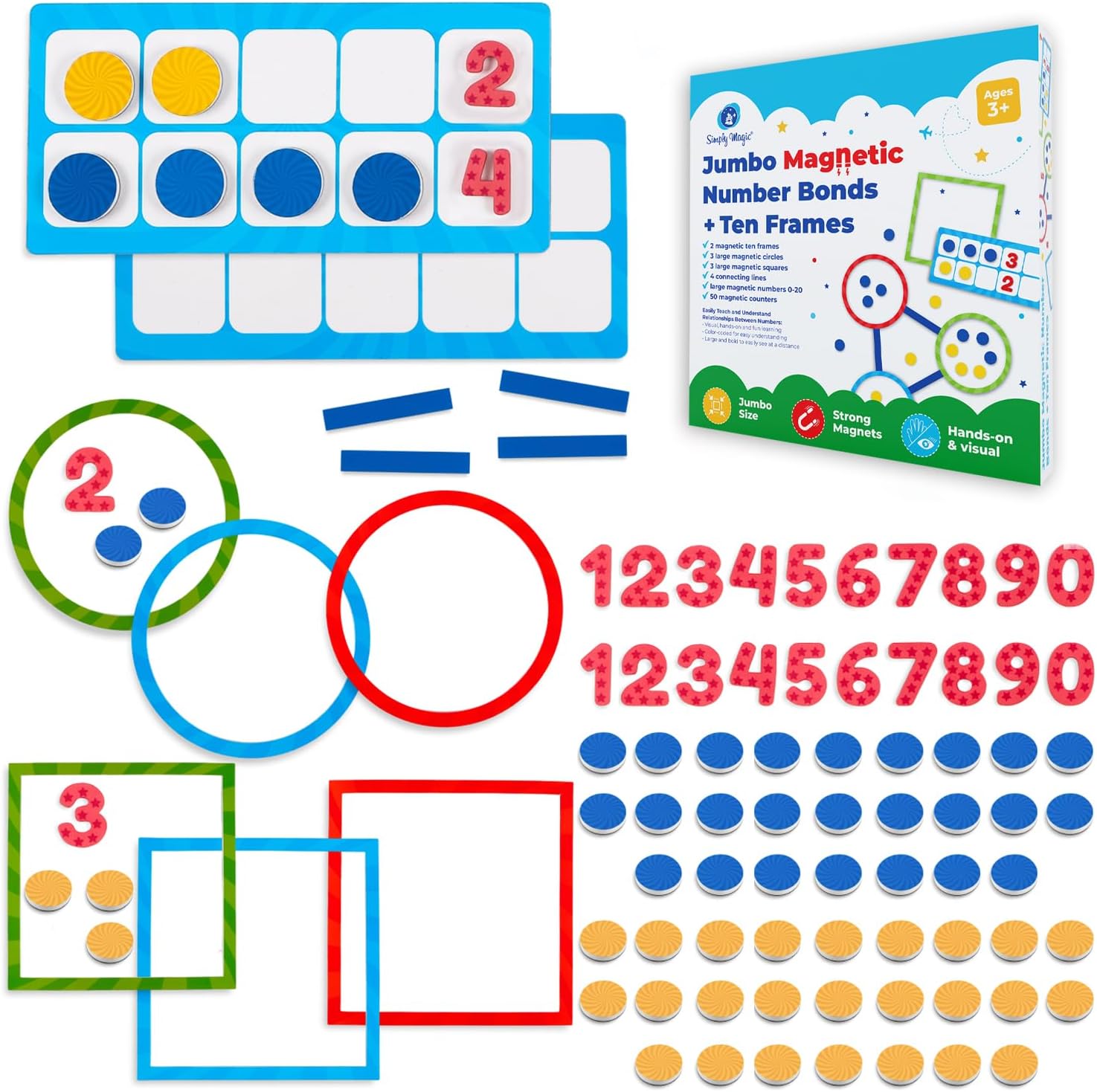 82 PCS Jumbo Magnetic Number Bonds and Magnetic Ten Frames Set - Magnetic Numbers for Whiteboard, Math Counters, 10 Ten Frames for Classroom, Math Manipulatives, Classroom Must Haves - Simply Magic