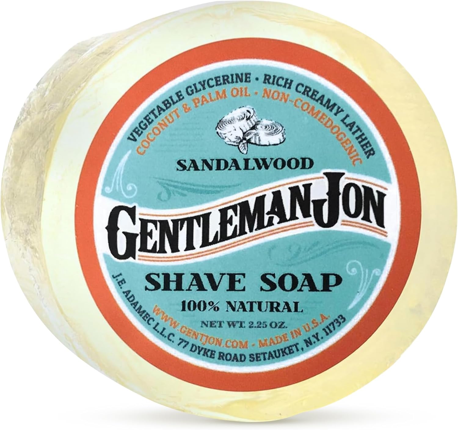 Gentleman Jon Sandalwood Shaving Soap for Men - Creates the Perfect Lather - Ideal for Smooth Shaves - Moisturizes & Protects - Elevate Your Grooming with this Classic Shave Essential - 1 pc (2.25 oz)