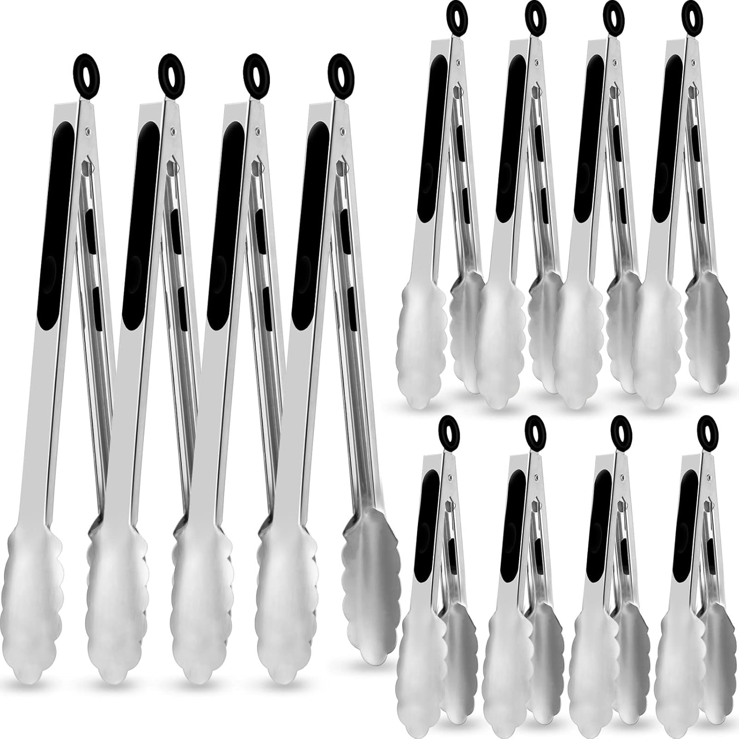 12 Pack Stainless Steel Kitchen Tongs 7/9/12 Inches Food Serving Tong Kitchen Cooking Supplies High Heat Resistant for Cooking Non Stick Locking Food for Grill Salad Frying BBQ