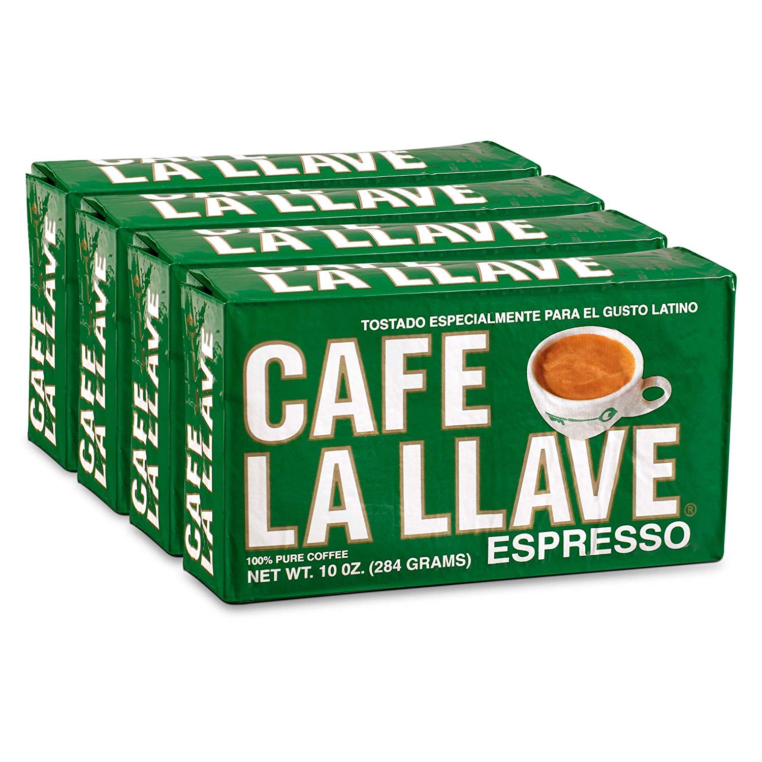 Café La Llave Espresso, Fine Grind, 100% Pure Coffee, Dark Roast, Rich and Aromatic, 4, 10-Ounce Bricks