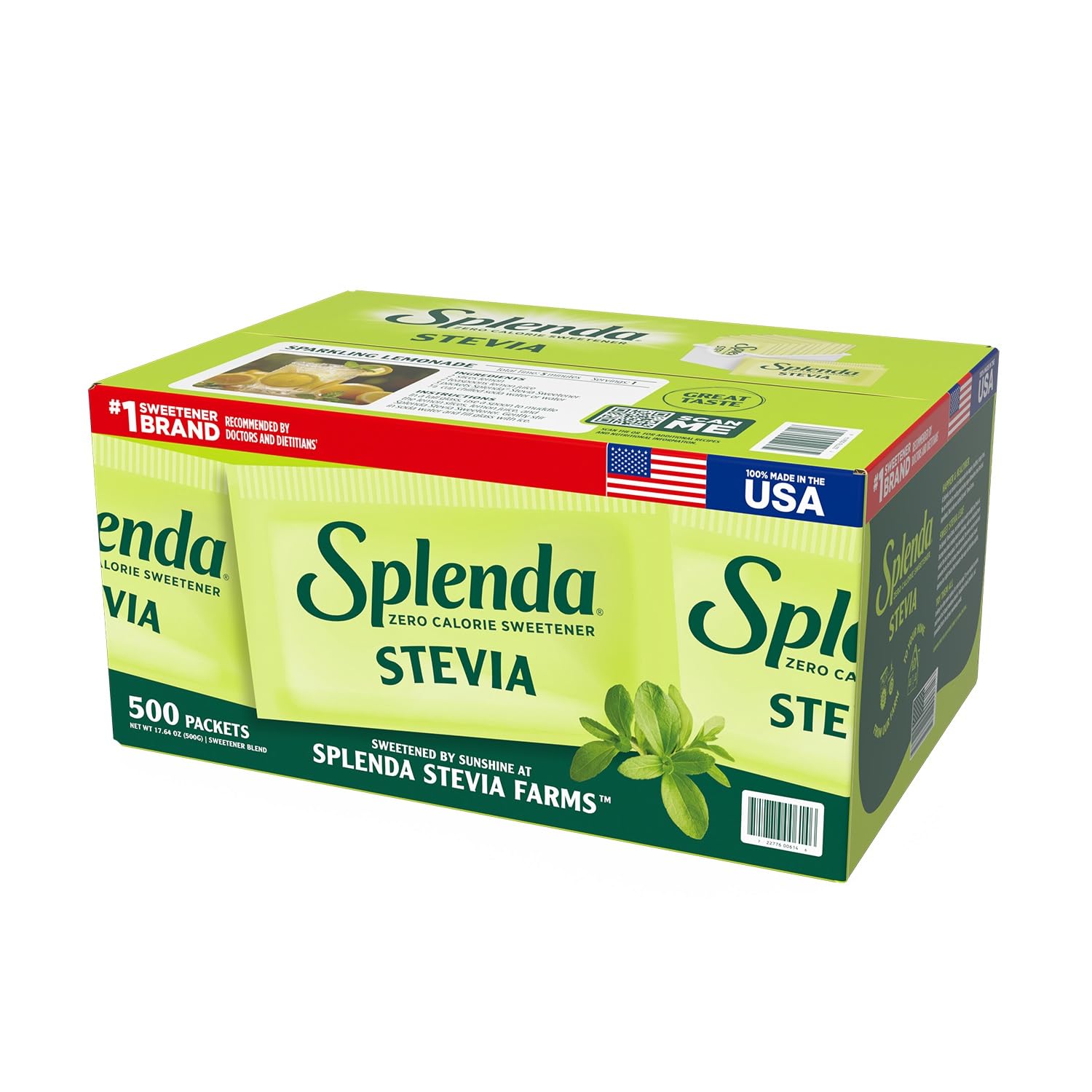 SPLENDA Stevia Zero Calorie Sweetener, Plant Based Sugar Substitute Granulated Powder, Single Serve Packets, 500 Count (Pack of 1)