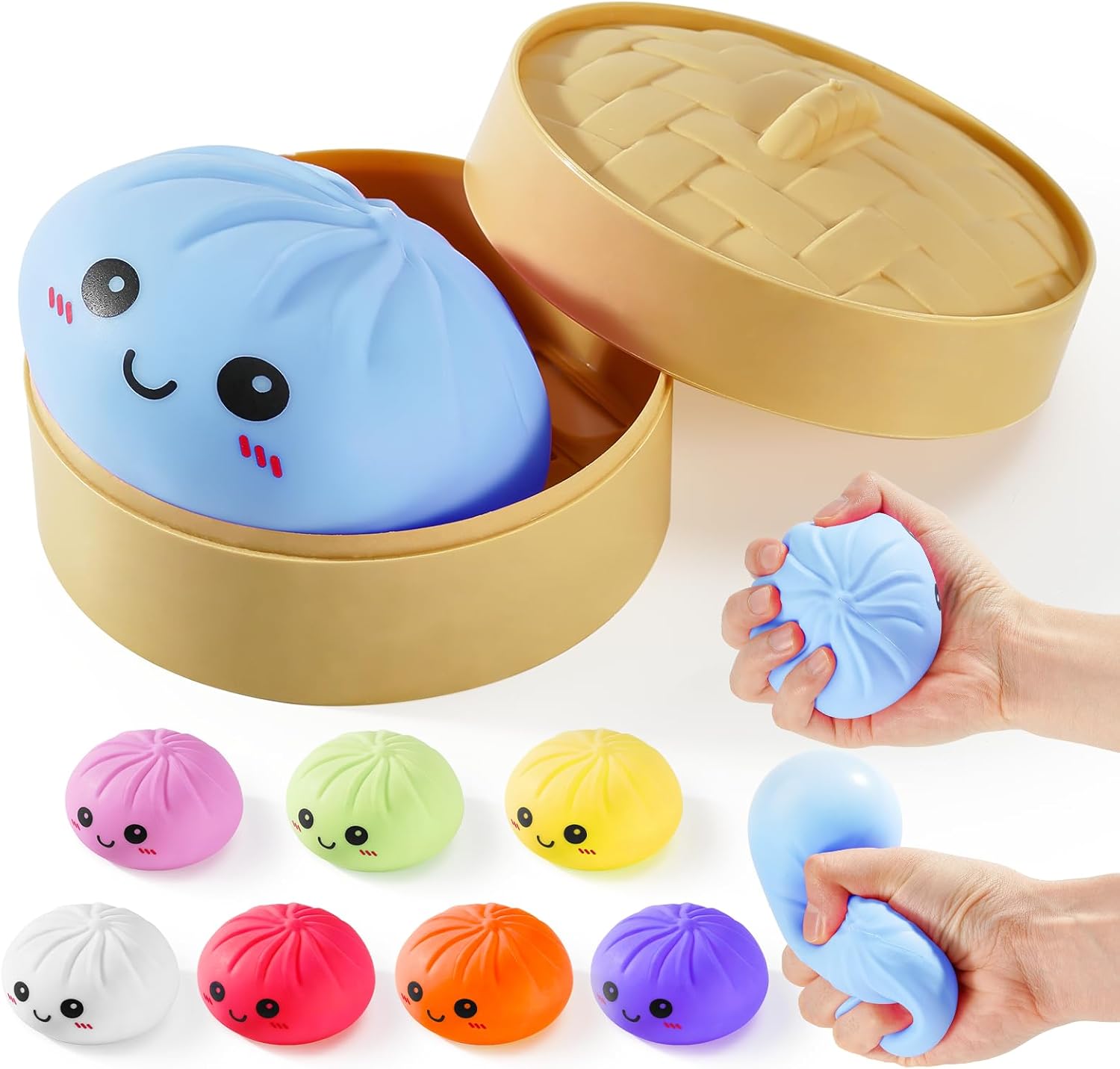 Dumpling Squishy Toys, Gaint Dumpling Squishy Mystery Box, Colorful Squishies Dumplings Stress Balls Toy, Stocking Stuffers with Food Steamer Stretchy Desk Toy (Blue)