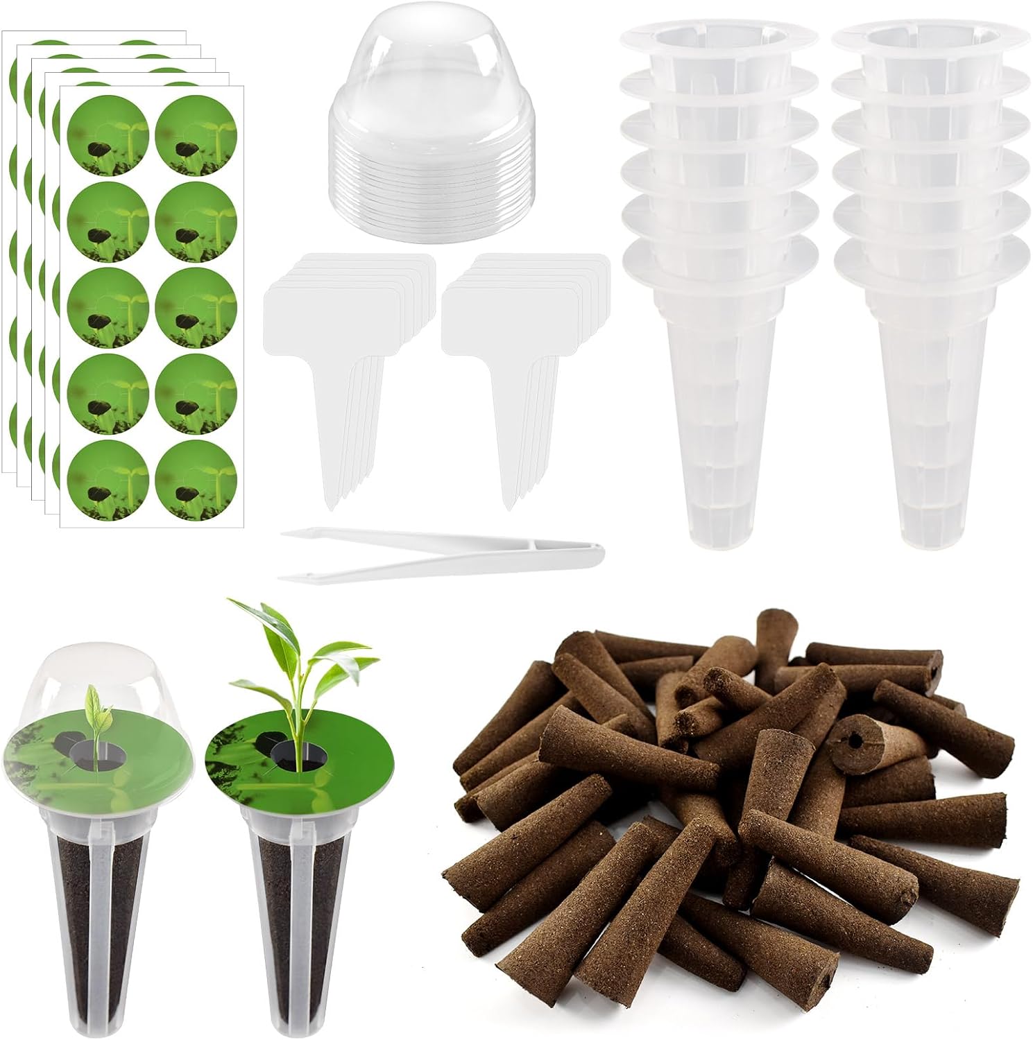 127PCS Hydroponics Growing System Kit, Hydroponic Seed Pods for Hydroponic Accessories Garden Indoor, 40 Grow Sponges, 12 Grow Baskets, 12 Domes, 50 Pod Labels, 12 Plastic Plant Labels, 1 Tweezer