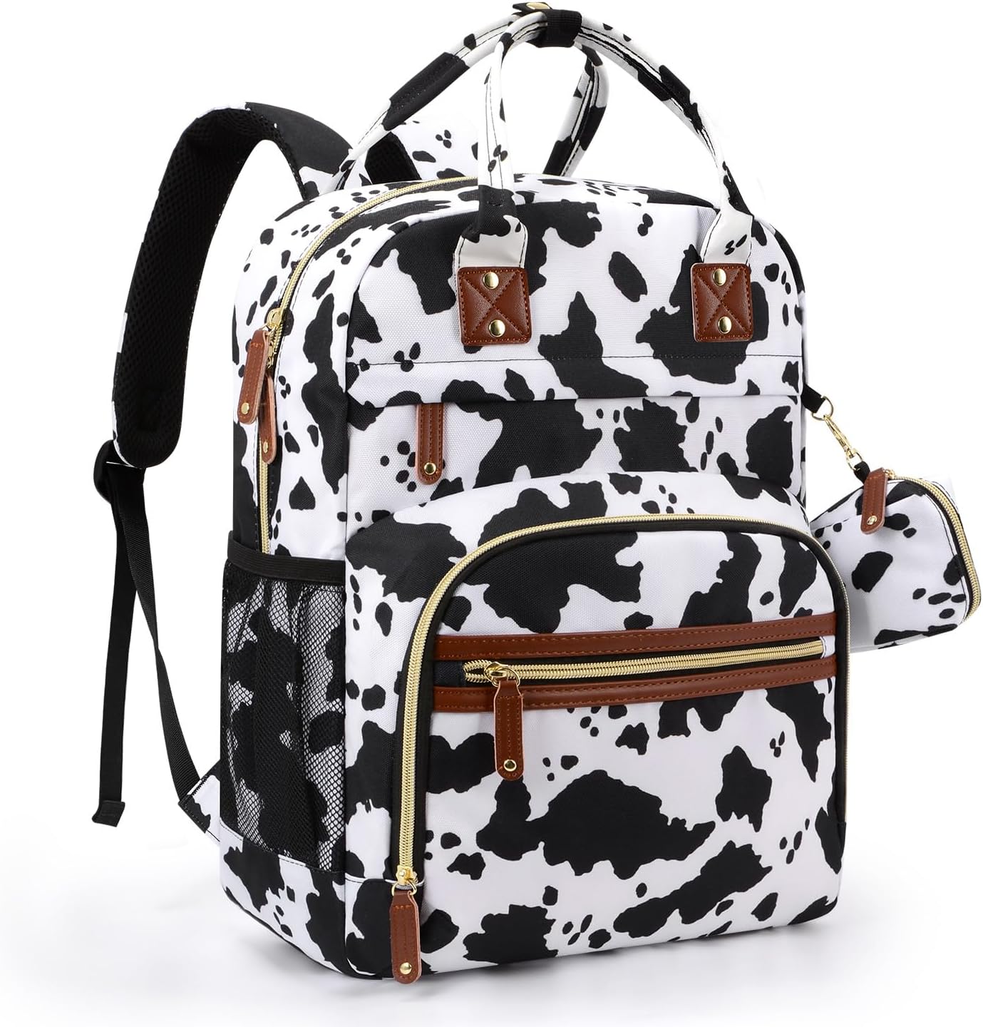 Tuwubi Diaper Bag Backpack, Baby Essentials Travel Tote Bag, Multi function Waterproof Backpacks, Travel Essentials with Stroller Straps & Pacifier Case - Cow Print