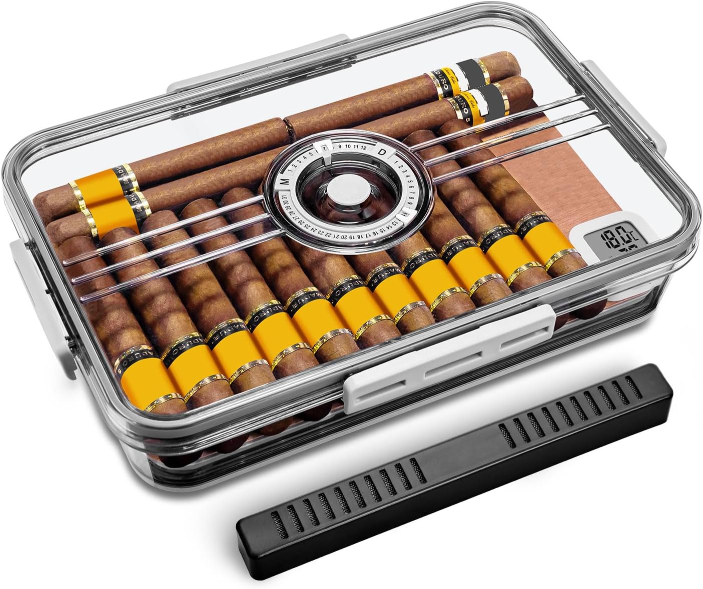 CIGARLOONG Cigar Humidor, Humidifier and Hygrometer Clear Humidor Large Storage with Cedar Wood Chip, Gifts for Men (Small for Store 30 Cigars)
