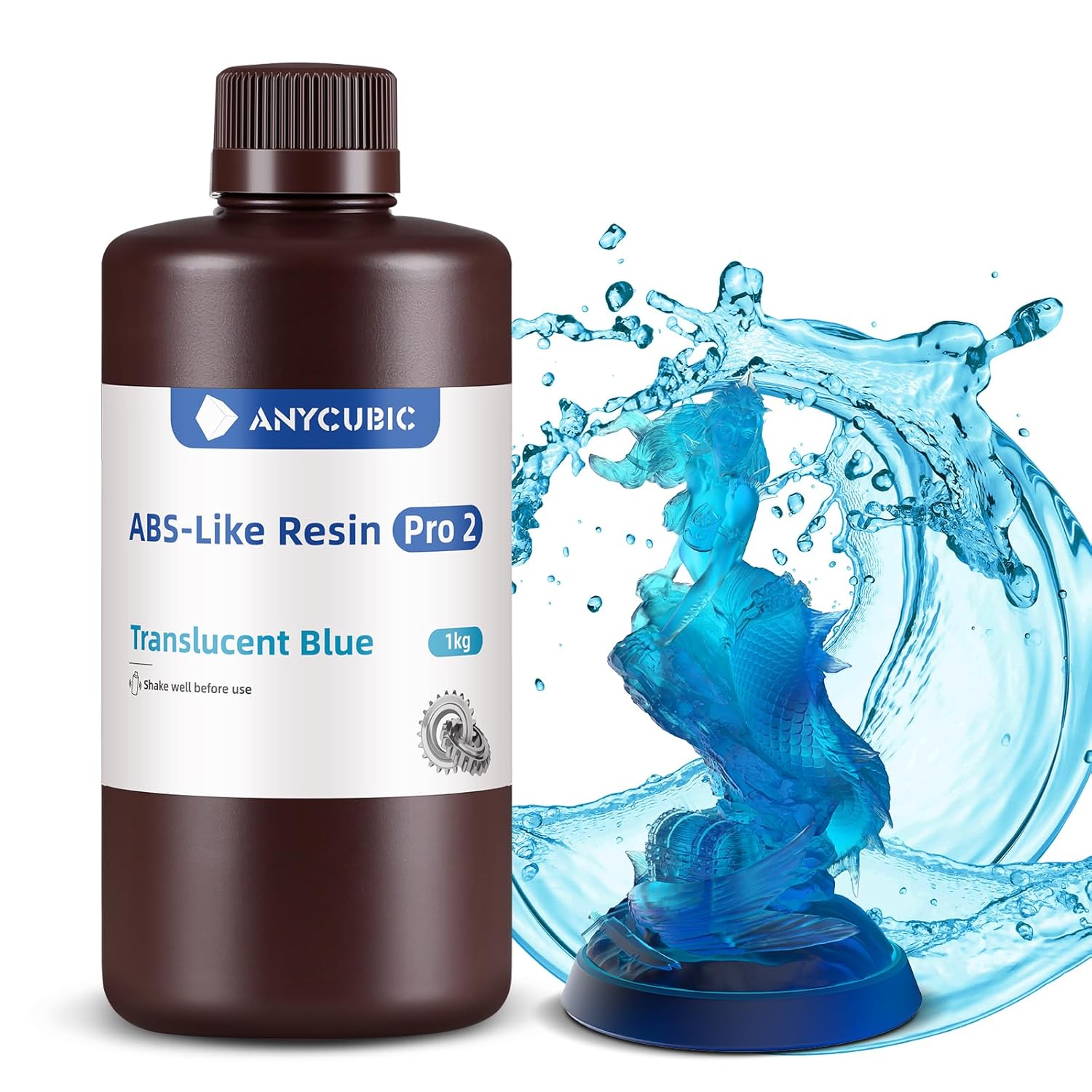 ANYCUBIC ABS-Like Resin Pro 2, Upgraded 8K 3D Printer Resin with Enhanced Strength and Toughness, High Precision, Low Odor, Wide Compatibility for All LCD Resin 3D Printers (Clear Blue, 1kg)