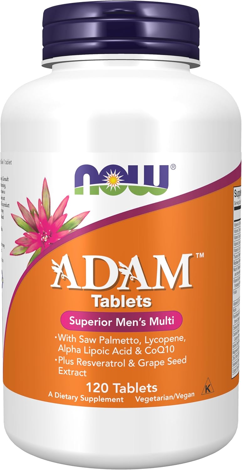 NOW Foods Supplements, ADAM™ Men's Multivitamin with Saw Palmetto, Lycopene, Alpha Lipoic Acid and CoQ10, Plus Natural Resveratrol & Grape Seed Extract, 120 Tablets