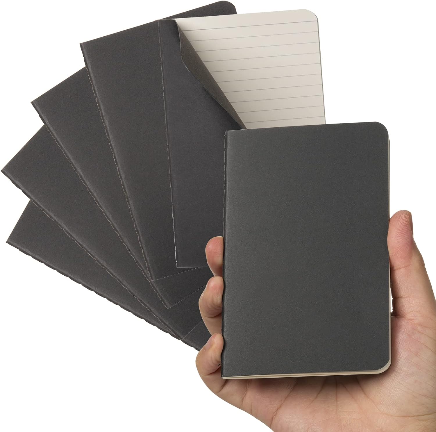 TWONE Pocket Notebook, 6 Pack Mini Notebooks 3.5" x 5.5" (90x140mm), Black Cardstock Cover Memo Notepad for Men, Women, Kids, Travel - 30 Sheets/60 Lined Pages