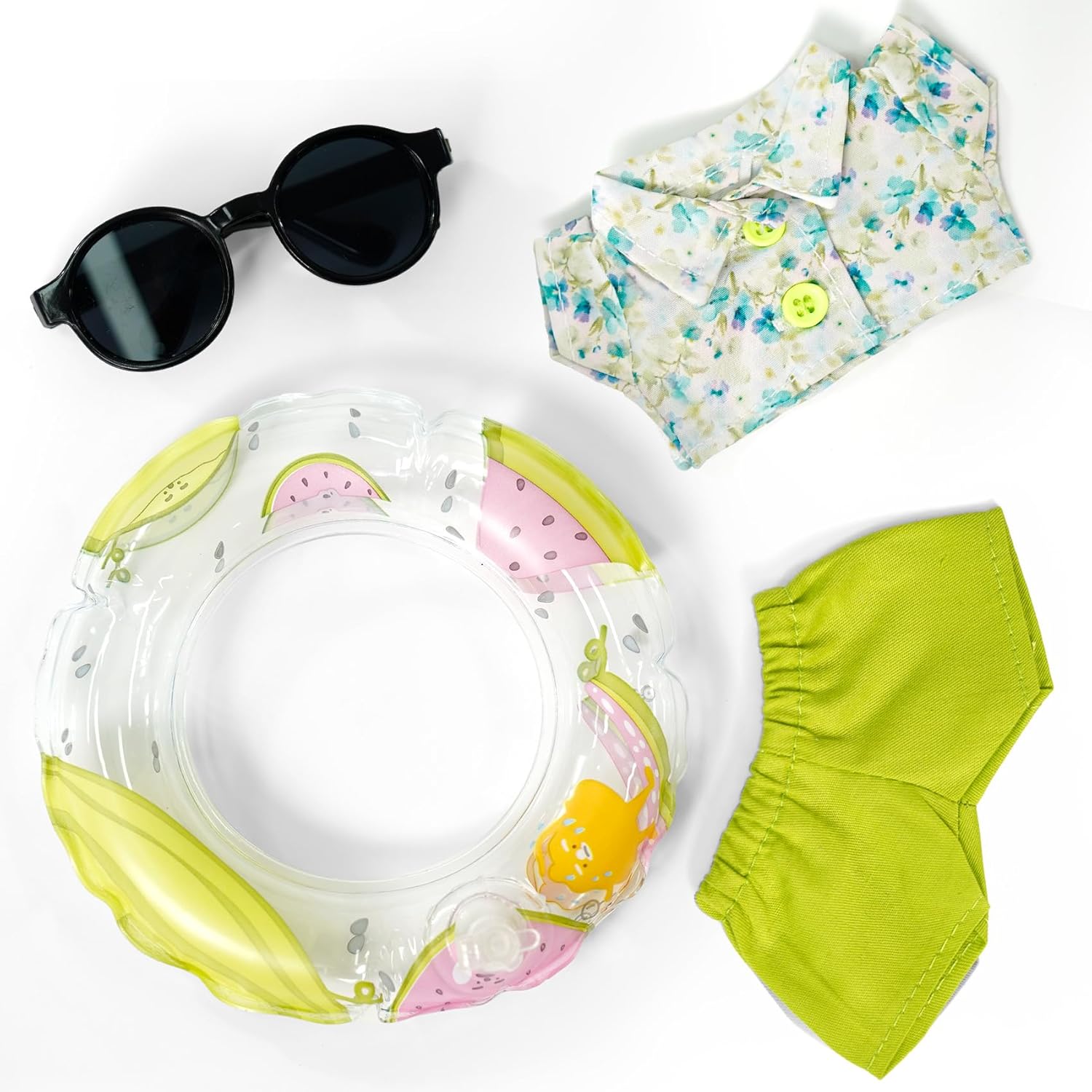 Clothes Set for 17cm Doll, Cool Doll Clothes and Accessories, Swimming Outfit Sunglasses, Shirt, Shorts, Swim Ring
