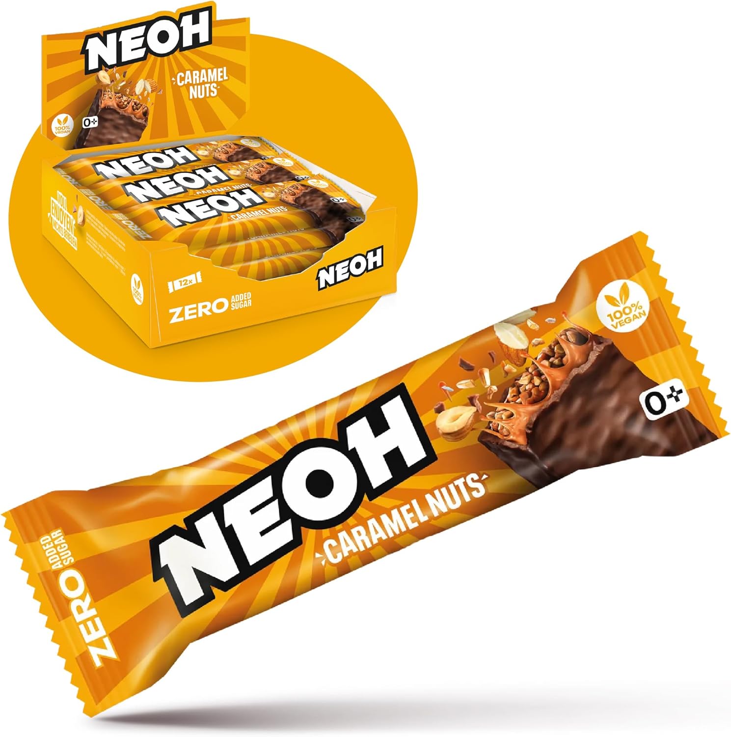 NEOH Zero Added Sugar Caramel Nut Bar | Vegan & Low Carb | 137 kcal & 1g Sugar | 6g Protein | The Healthy Alternative to Traditional Sweets | 12 x 28g
