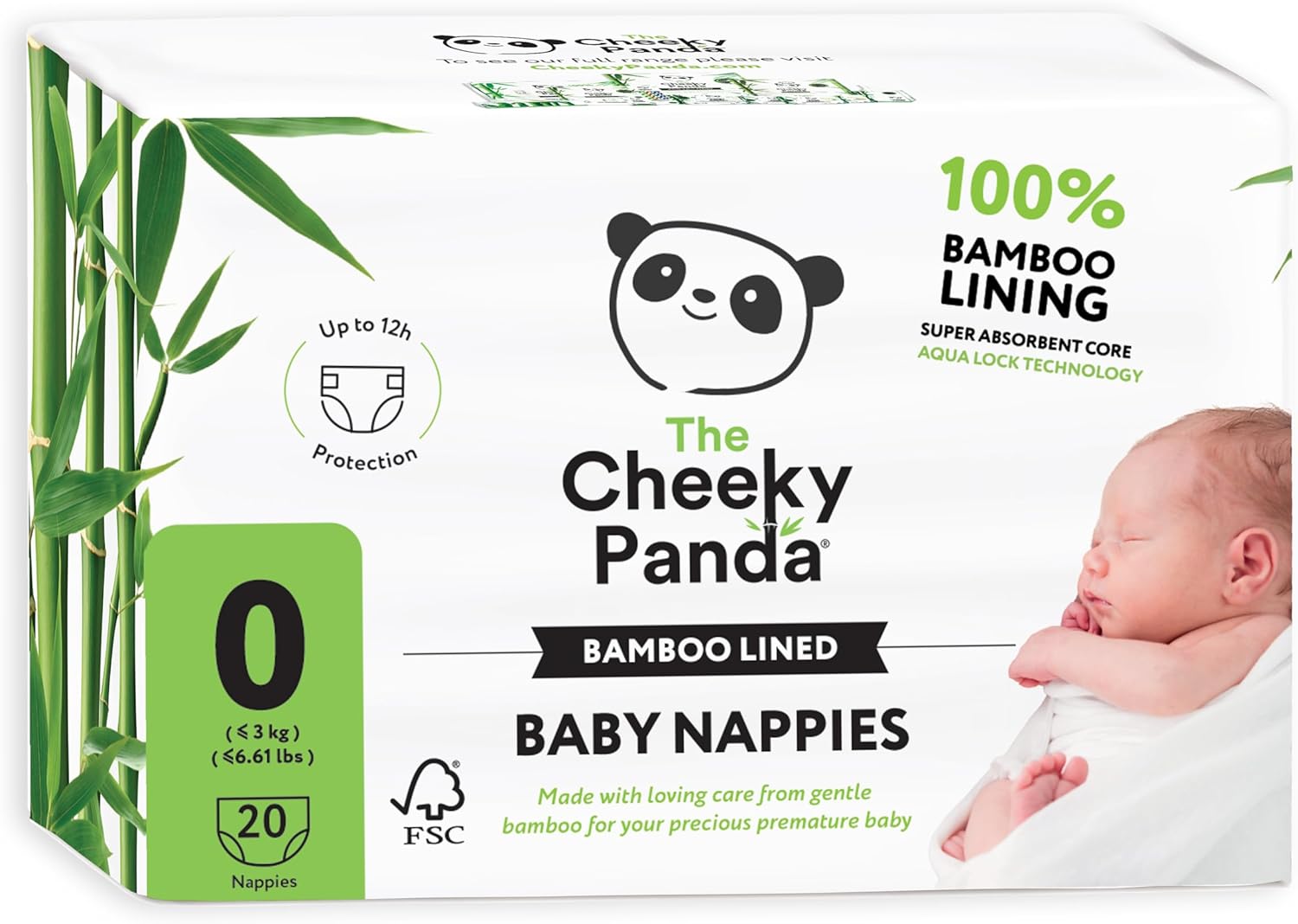 The Cheeky Panda Bamboo Nappies Size 0 Premature Baby Nappies | 20 Eco Nappies | Super Absorbent with Aqua Lock Technology (<3kg)