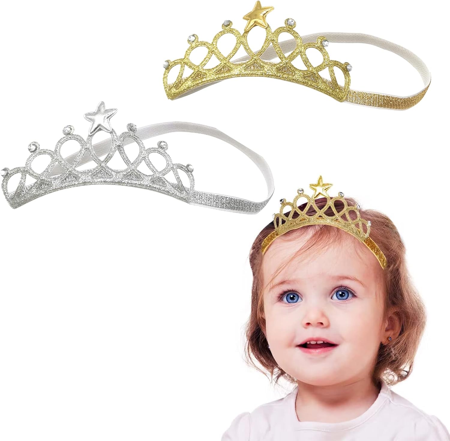 Crown Headband Kids Baby Crown Headband Toddler Infant Hairband Newborn Hair Band Girls Baby Princess Hair Band Accessories-2 Pieces