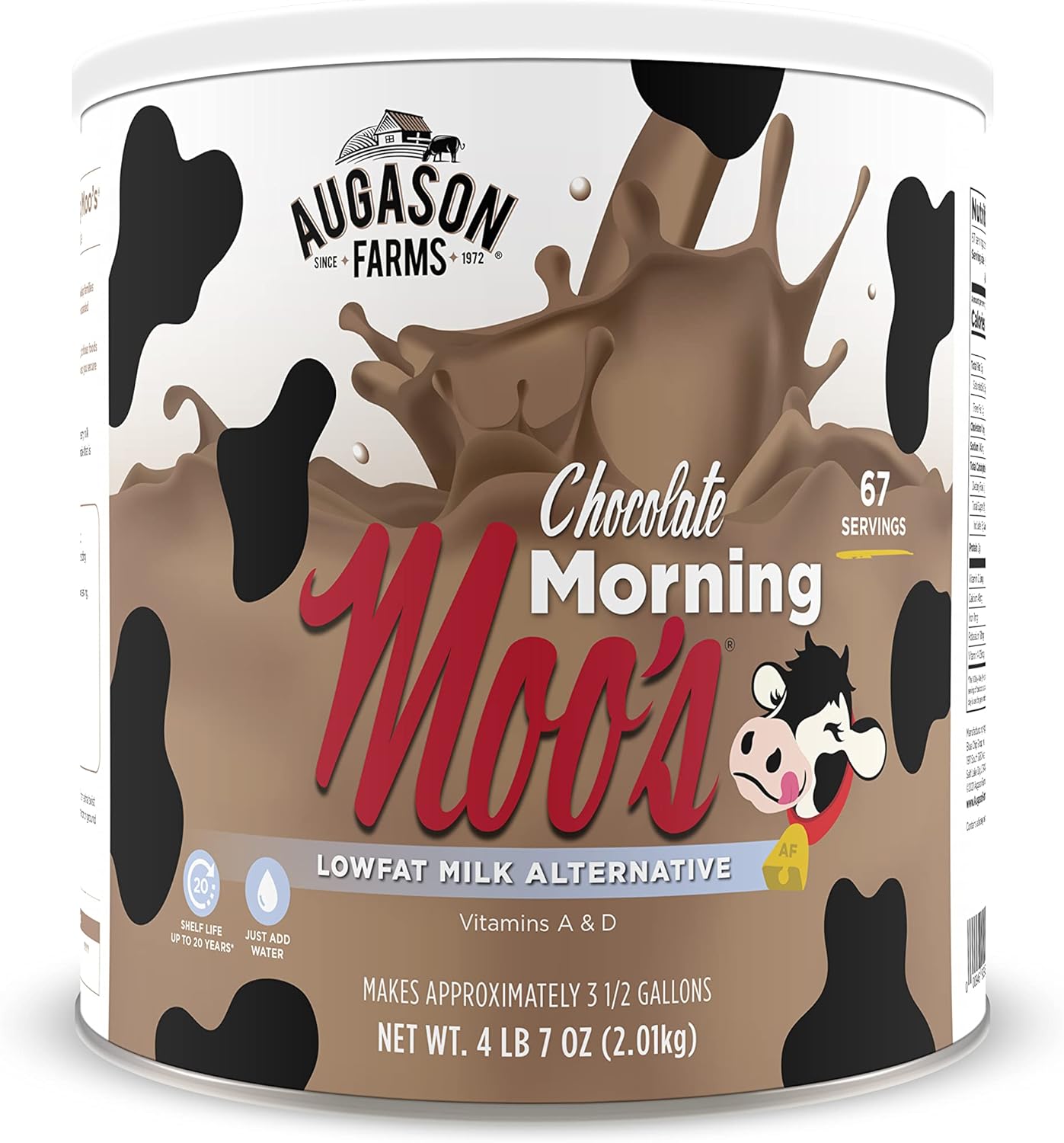 Augason Farms Morning Moo's Chocolate Low Fat Milk Alternative Can, Emergency Food Supply, Everyday Meals, 67 Servings