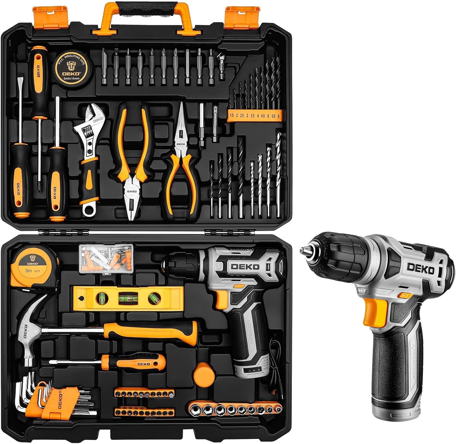 Tool Kit: DEKO Drill Set with Cordless Drill, Tool Kit Set Box, DIY Hand Tools for Men and Home, with 12V Electric Drills Blue,133 Pieces