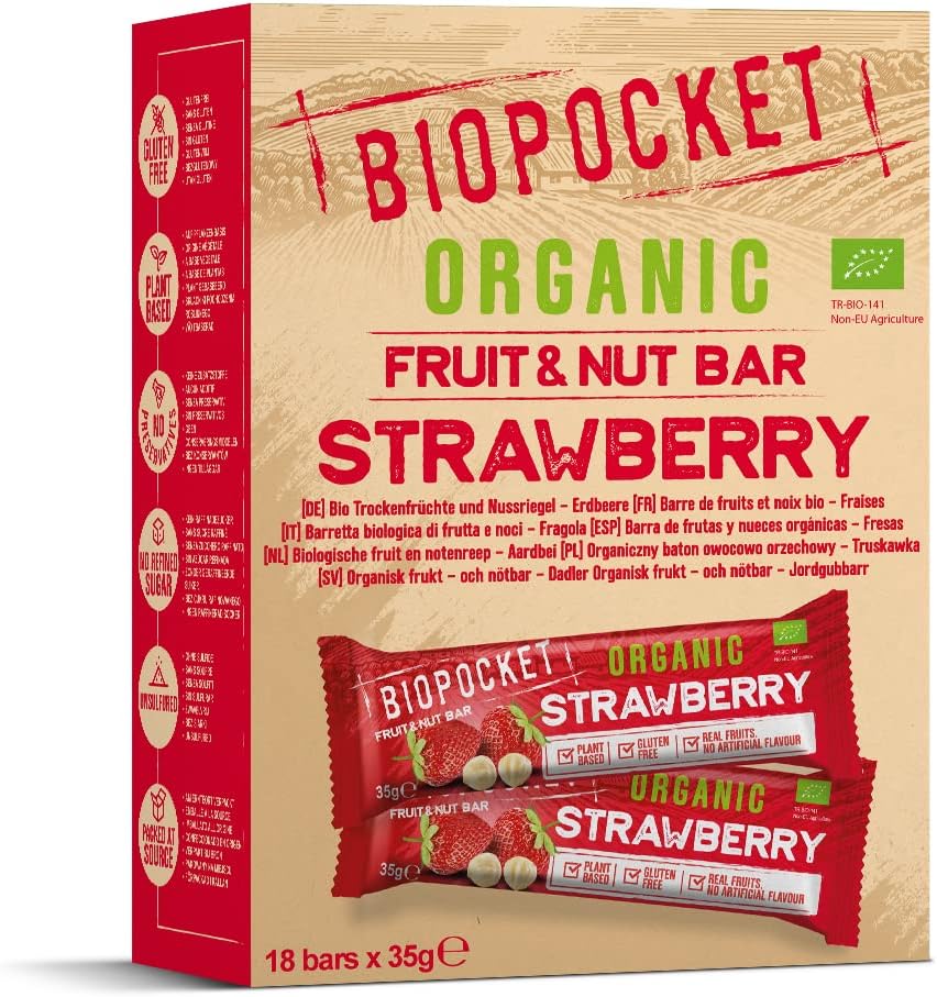 Biopocket Organic Fruit and Nut Bars, Strawberry (18 x 35g)