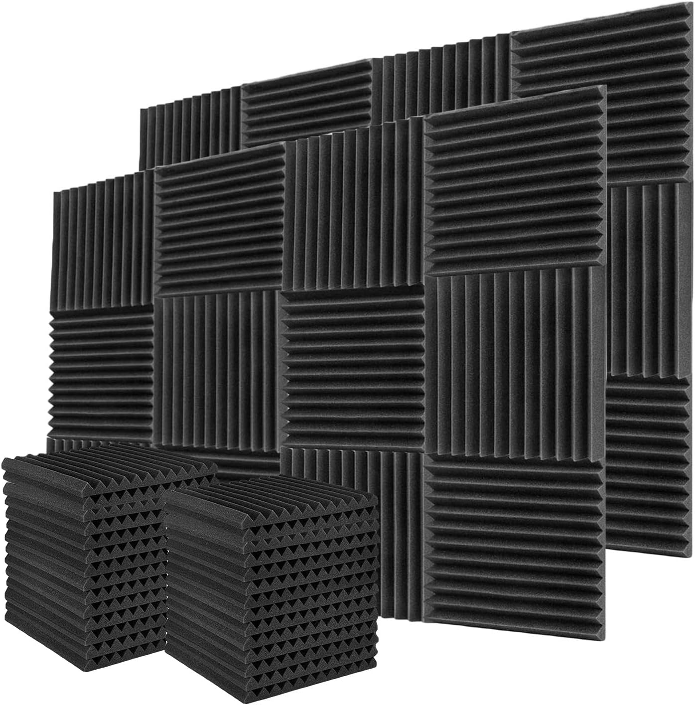 52 Pack Acoustic Foam Panels,1" x 12" x 12"Acoustic Wedge Studio Foam Sound Absorption Wall Panels (Black)