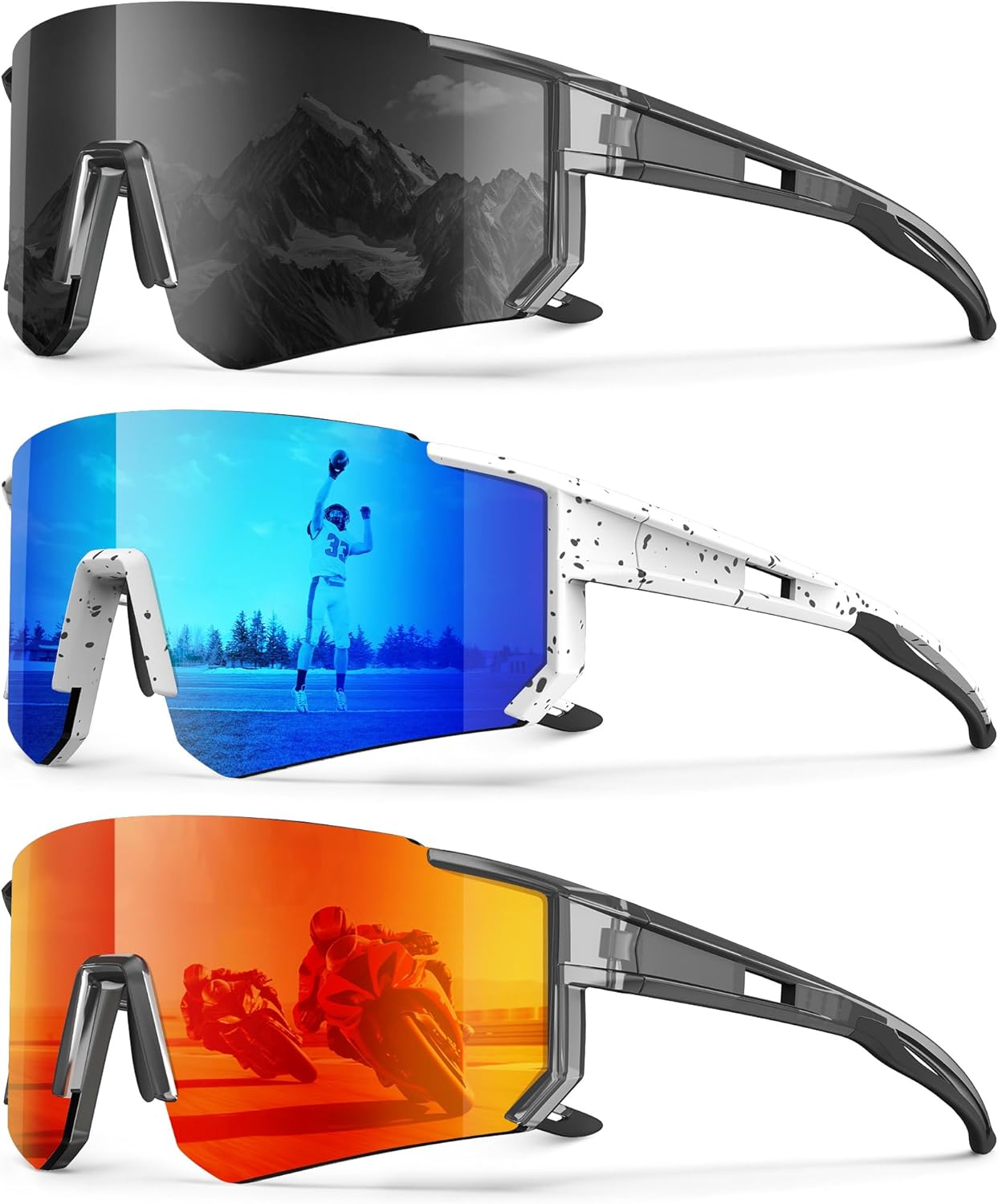 Polarized Sport Sunglasses-Men-Women Running-Sunglasses: Cycling Sun Glasses UV Protection Driving Fishing 3packs