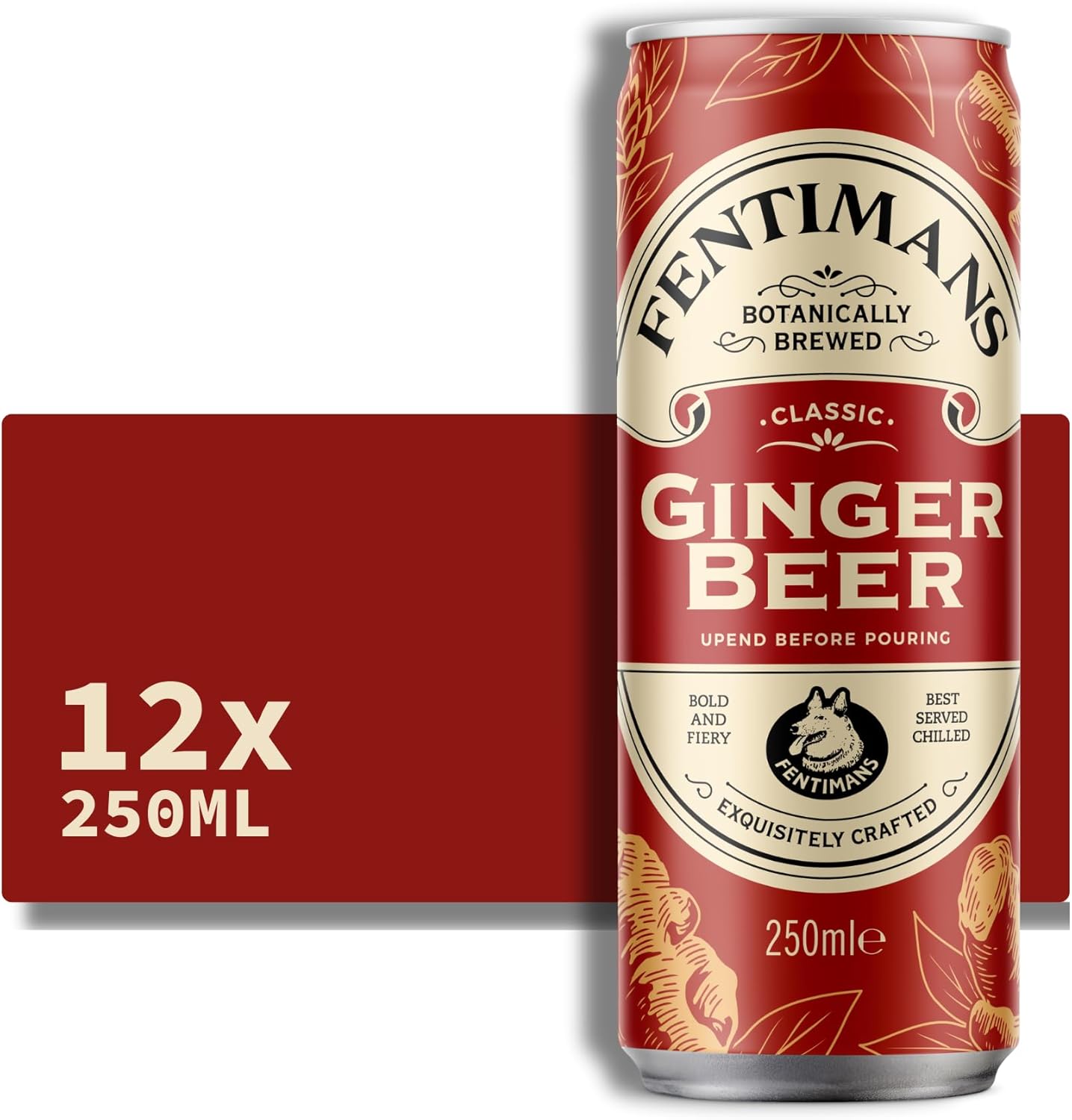 Fentimans Ginger Beer - Botanically Brewed Soft Drink - Exquisitely Crafted & Refreshing Soft Drinks - Gluten-Free and Vegan Friendly Soft Drinks - 12 x 250ml Cans