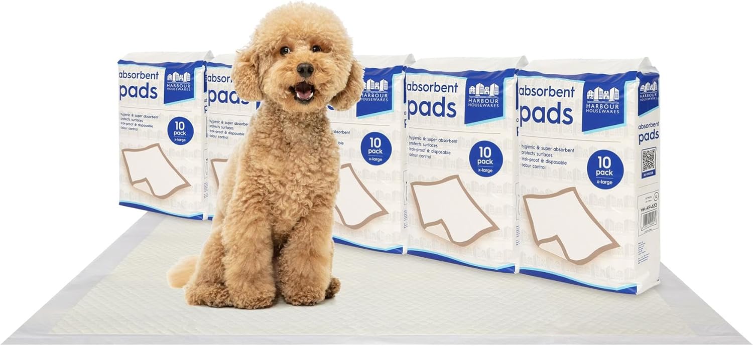 Harbour Housewares 50x Disposable Puppy Pads - 60cm x 89cm - Extra-Large Absorbent Puppy Training Pads Leak-Proof Pee Pads for Dogs, Cats, Kittens Potty Training Mats