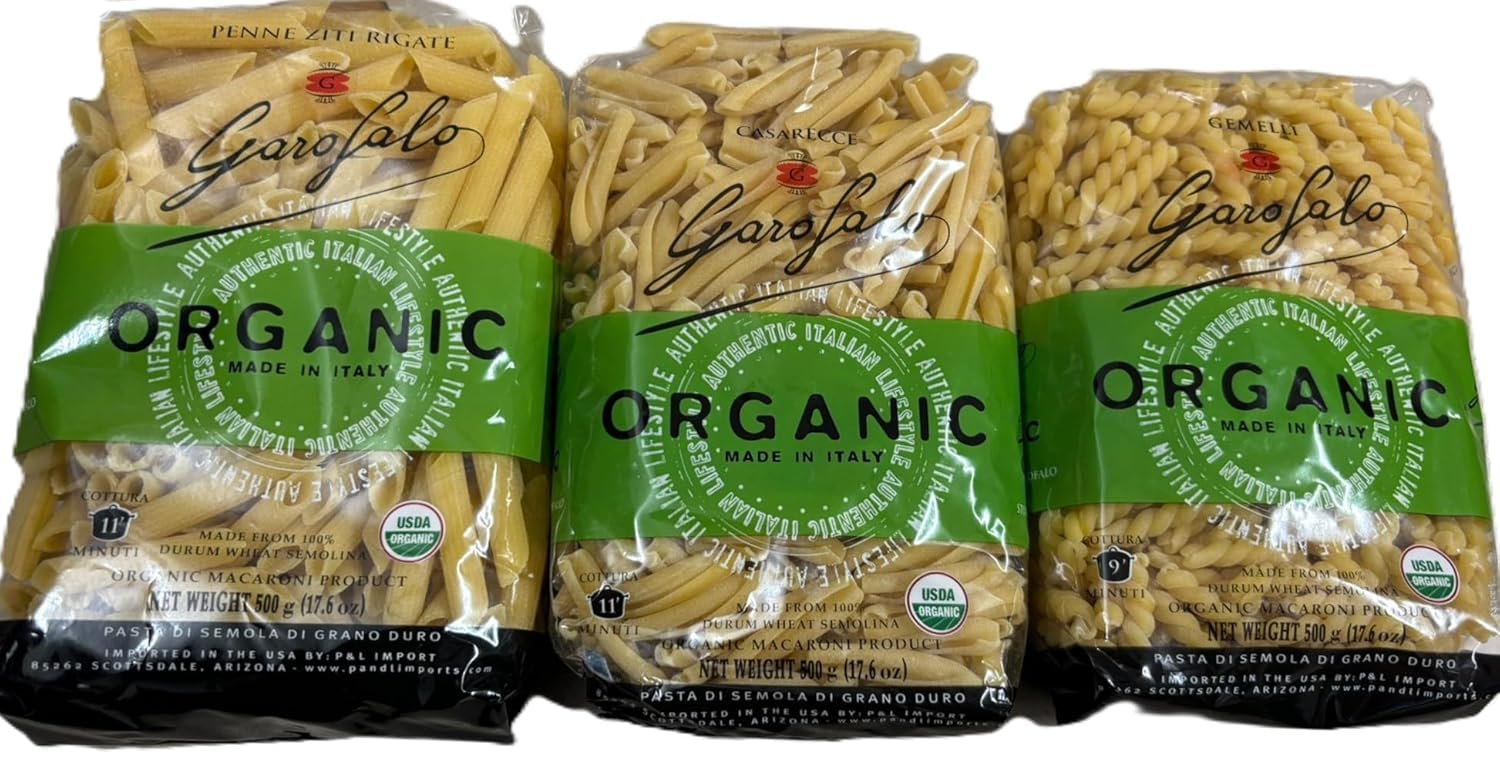 Garofalo Organic Pasta, Variety Pack, Gemelli/Twins, Casarecce/Penne Ziti Rigate 17.6 oz, 6-count