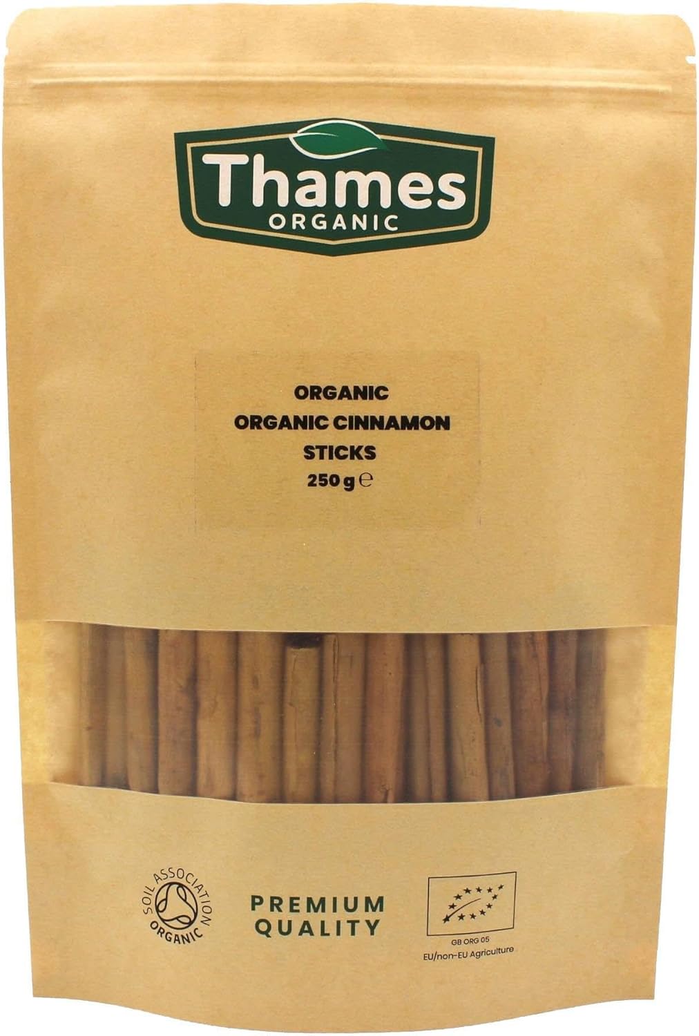 Organic True Ceylon Cinnamon Sticks (Quils) 250g - Ceylon, Non-GMO, No Additives, Preservatives, Raw, Vegan, Sri Lanka - Perfect for Baking, Cooking, Certified Organic - Thames Organic