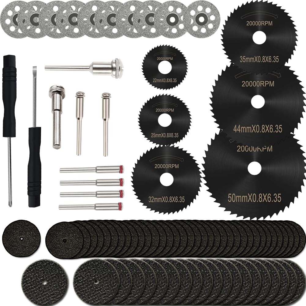 Cutting Discs Wheel Set for Dremel Drill Rotary Tool Accessories, HSS Circular Saw Blades Diamond Resin Cutting Wheel Kit with 1/8" Mandrels for Wood Plastic Metal Cutting