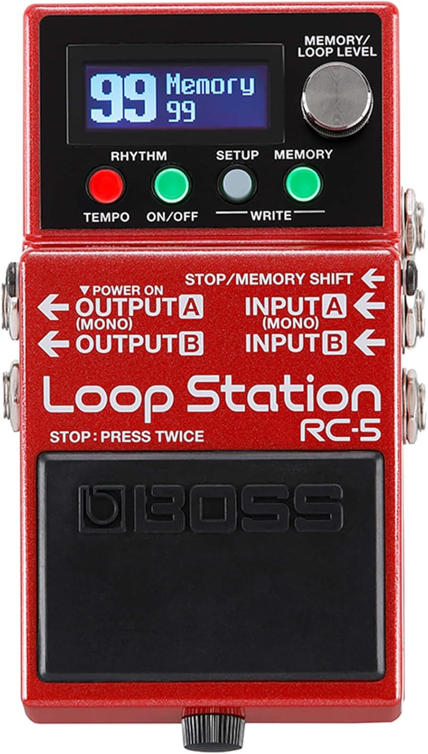 BOSS RC-5 Loop Station — modern, compact looper with first-class sound quality, 99 phrase memories, 57 rhythms and optional MIDI control. Perfect for guitar, bass, electroacoustic