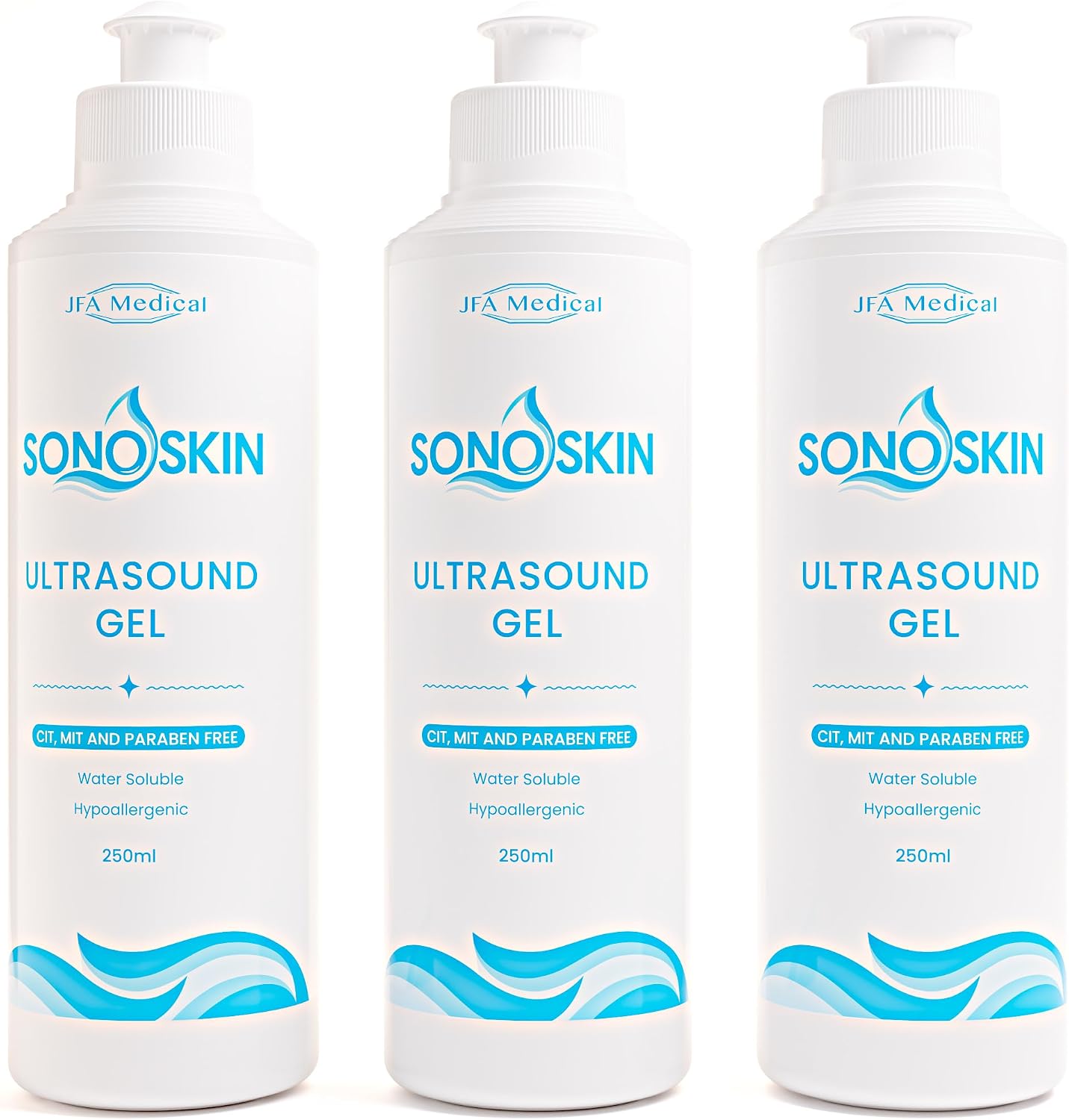 Ultrasound Conductive Gel CIT, MIT and Paraben Free - Pack of 3 250ml Bottles