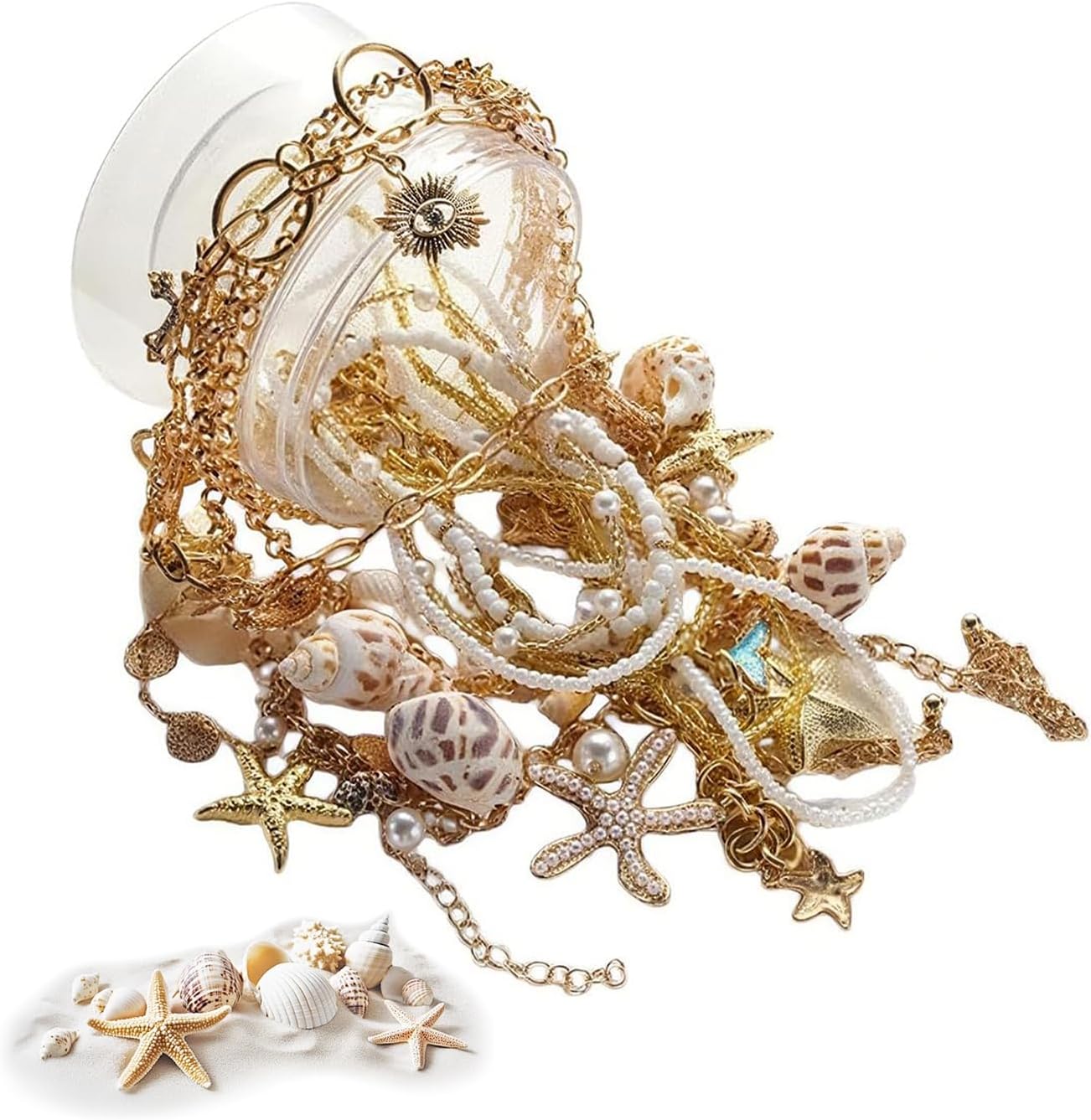 Ocean Mystery Jewelry Jar, Boho Style Surprise Box Mystery Jars Full of Jewelry (Necklace, Bracelets, Earrings, Rings) Romance From The Ocean Accessories for Women (5 Random Pieces)