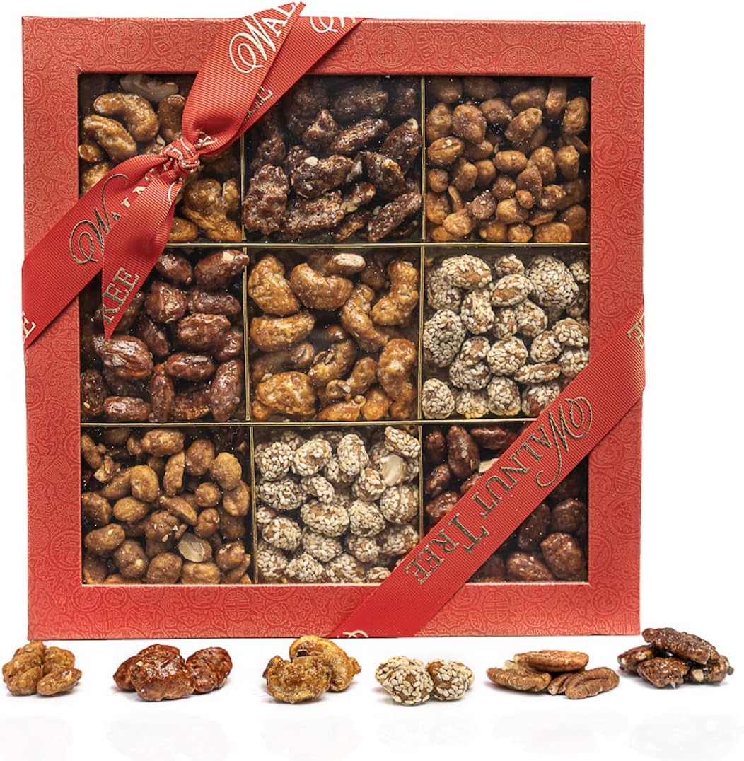 Walnut Tree – Caramelised Nut Selection Gift Box with Pecans, Cashews, Almonds, Peanuts, Sesame Peanuts – Gluten Free – Vegetarian – Luxury Gift Selection, Birthday, Anniversary – 550g