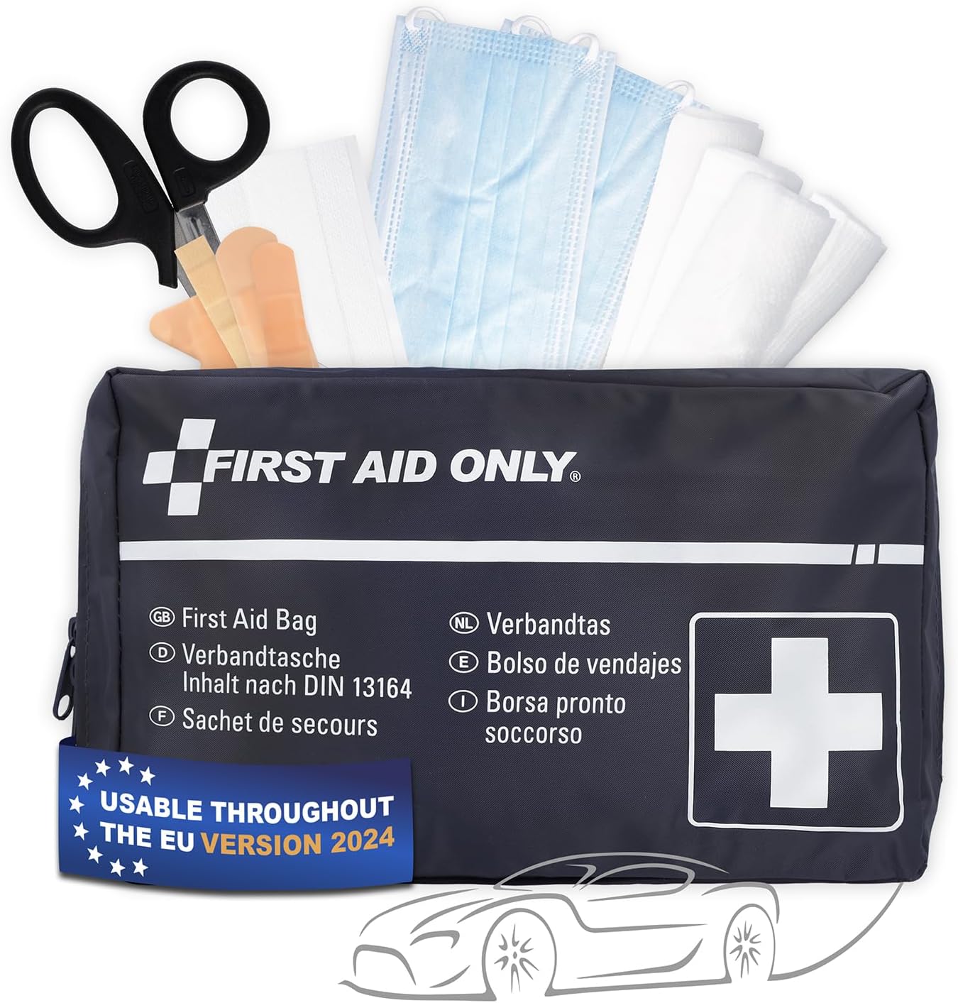 First Aid Only kit for car, KFZ DIN 13164, Blue, P-10019, Black
