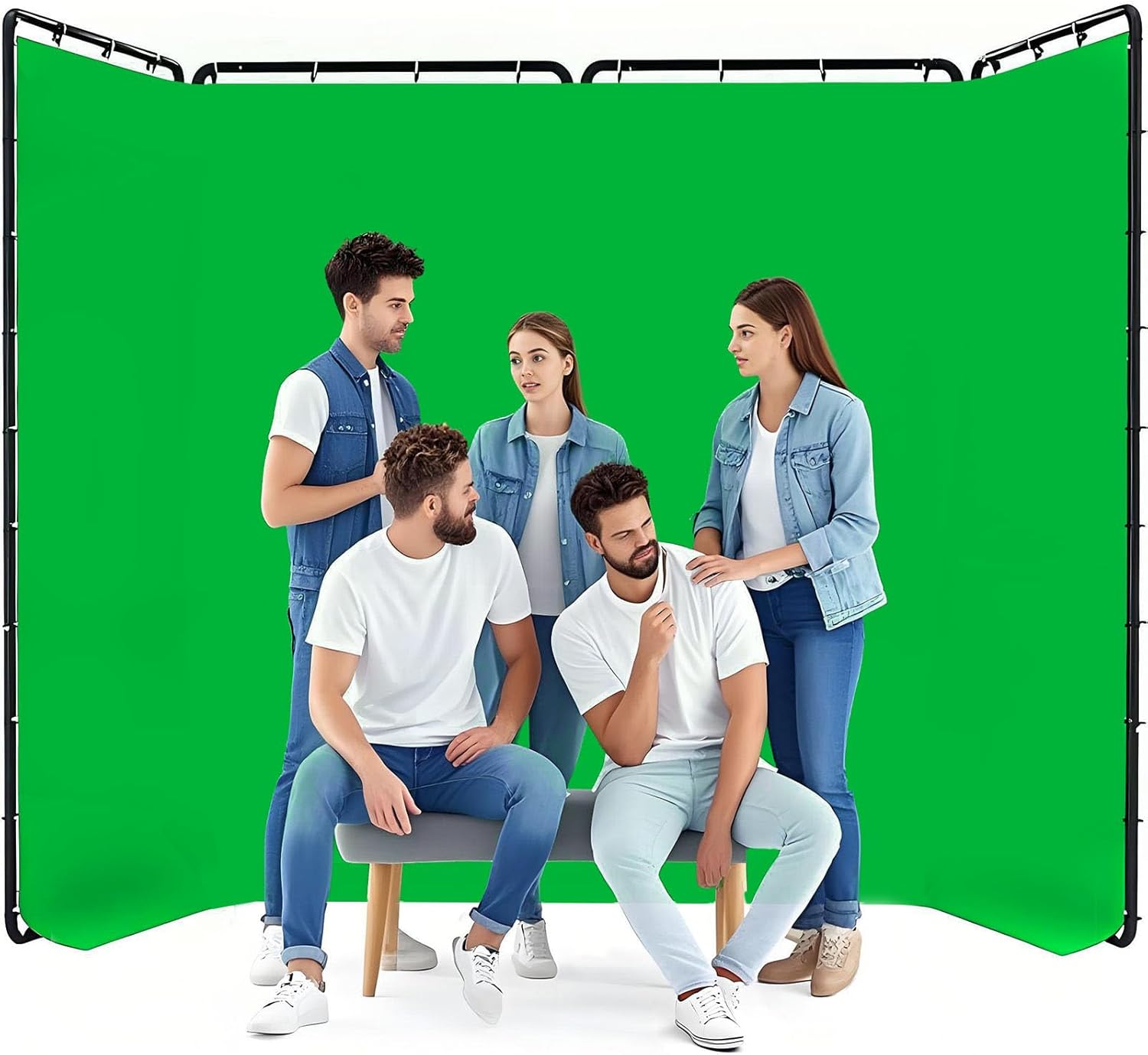 7.87ft x 13.12ft Green Screen Backdrop with Stand, Large Professional Collapsible Backdrop System for Photo Studio, Video Shooting, Live Streaming, Gaming