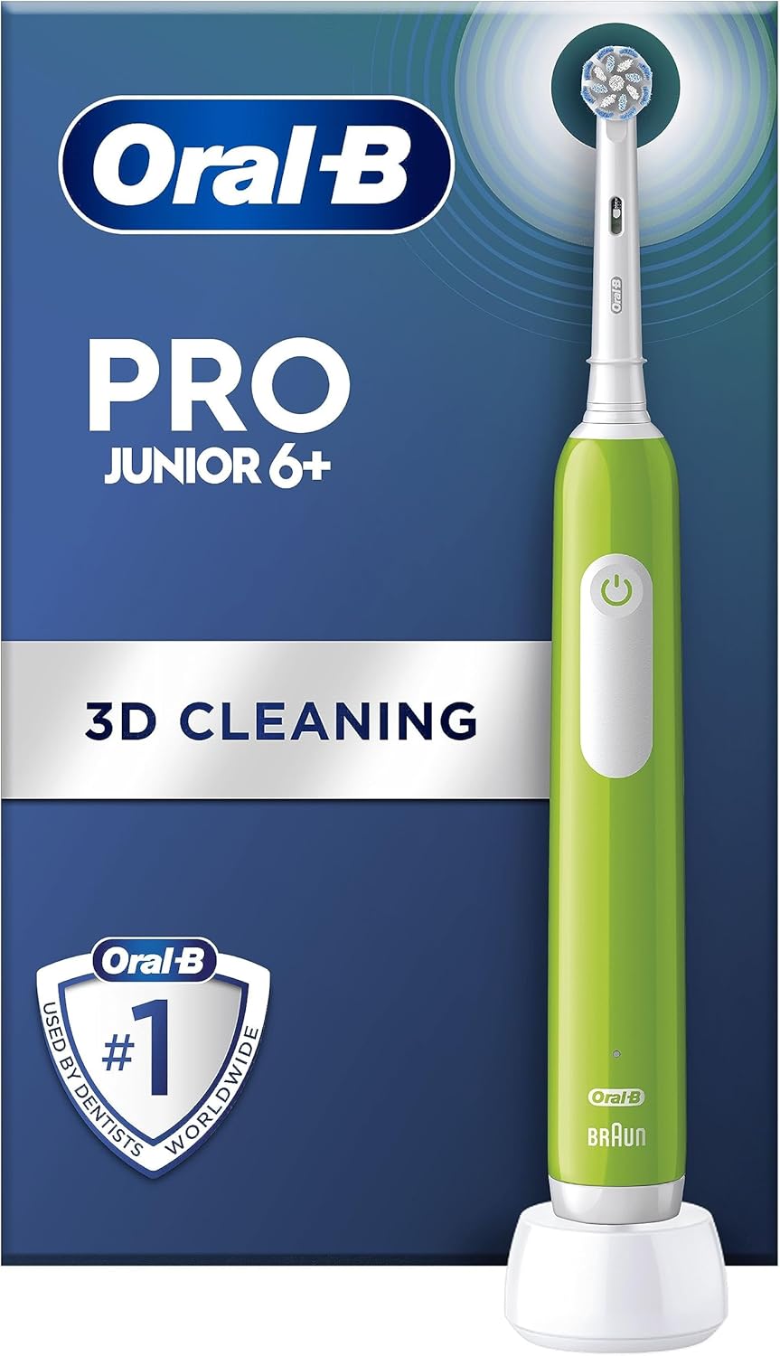 Oral-B Pro Junior Electric Toothbrush, 1 Green Handle, 1 Toothbrush Head, Designed by Braun, for Ages 6+