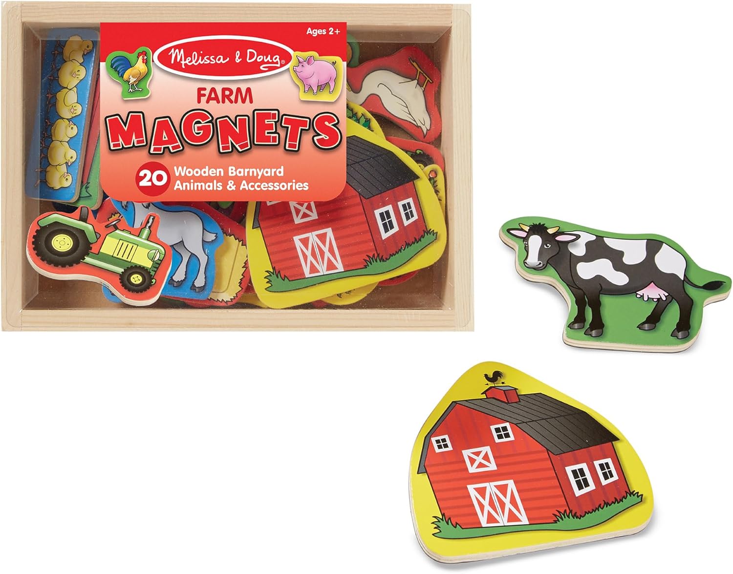 Melissa & Doug Wooden Farm Animal Magnets Set, 20 Fridge Magnets in a Box for Toddlers, Barnyard Educational Toys for Boys and Girls, Preschool Learning Toys for Age 2+