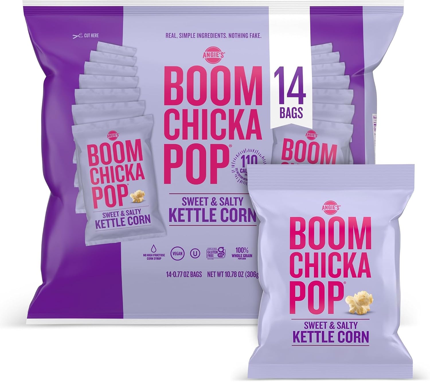Angie's BOOMCHICKAPOP Sweet & Salty Kettle Corn Popcorn, 0.77 oz. Individual Bag, 14-Count (Pack of 6)