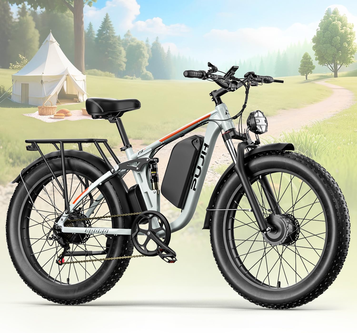 3000W Dual Motors Electric Bike for Adults, 52V 25Ah 24" Fat Tire Fast 38 mph up to 100 Miles Full Suspension Hydraulic Brake Class 3 Off Road Mountain Hunting Ebike for Men & Women