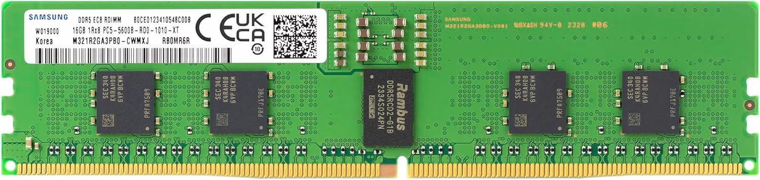 Samsung 16GB DDR5 5600MHz PC5-44800 ECC RDIMM 1Rx8 (EC8 10x4) Single Rank 1.1V Registered DIMM 288-Pin Server RAM Memory M321R2GA3PB0-CWM