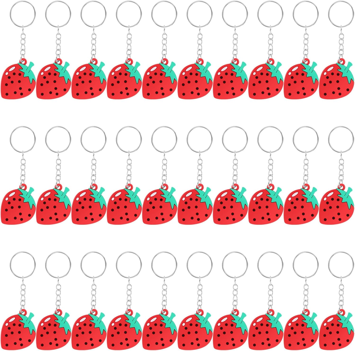 Dedjgoo 30 Pack Boho Strawberry Keychains, PVC Strawberry Themed Keyrings Party Bag Fillers Ornament for Kids Adults Gift Backpacks Birthday Favors