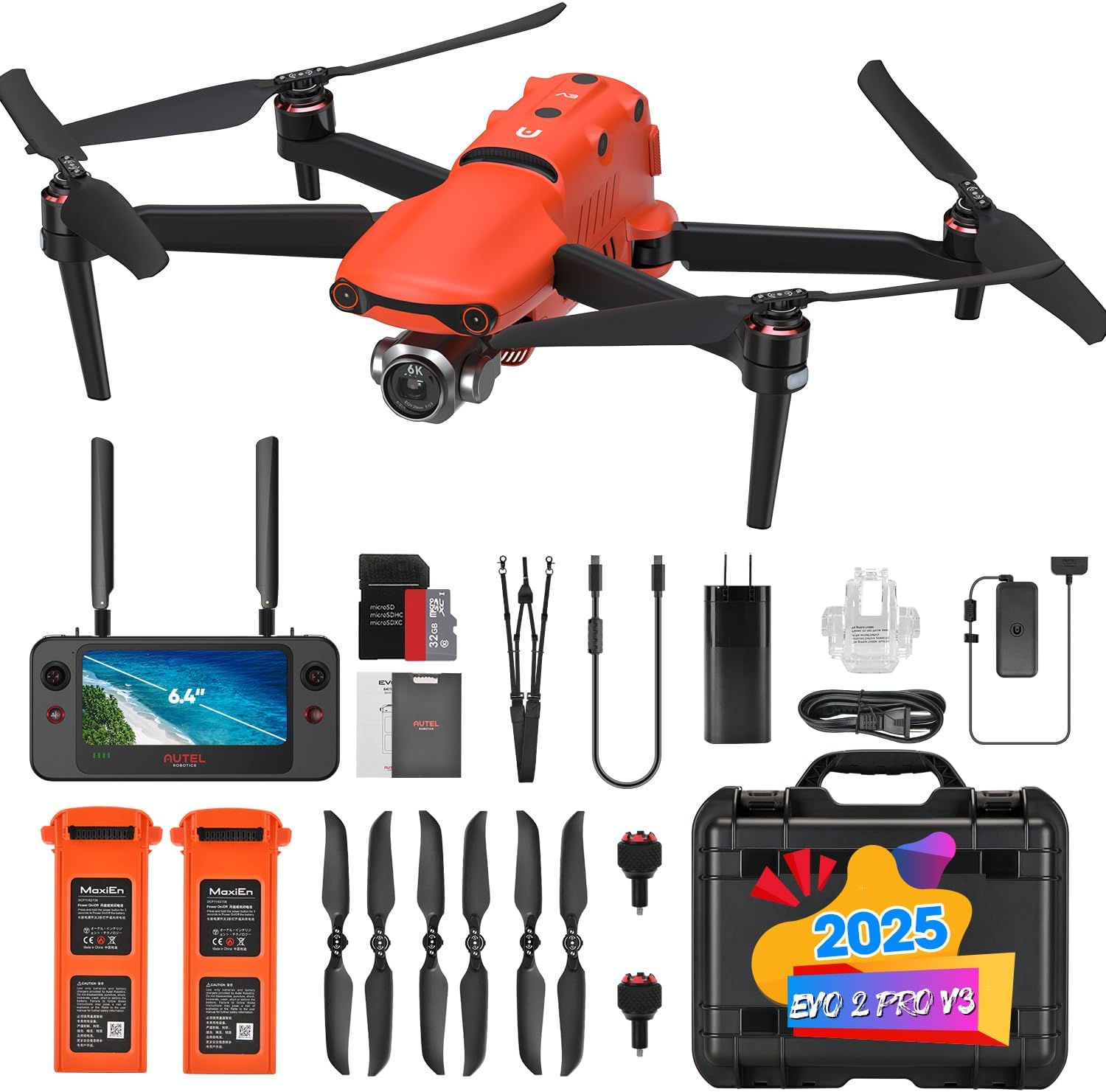 Autel Robotics EVO 2 PRO V3, 1" CMOS &12-Bit Image 6K HDR Video, Moonlight Algorithm 2.0 (ISO 44000), EVO II Pro V3 Rugged Bundle, 40 Minutes, 15KM Transmission, 360° Obstacle, SkyLink 2.0
