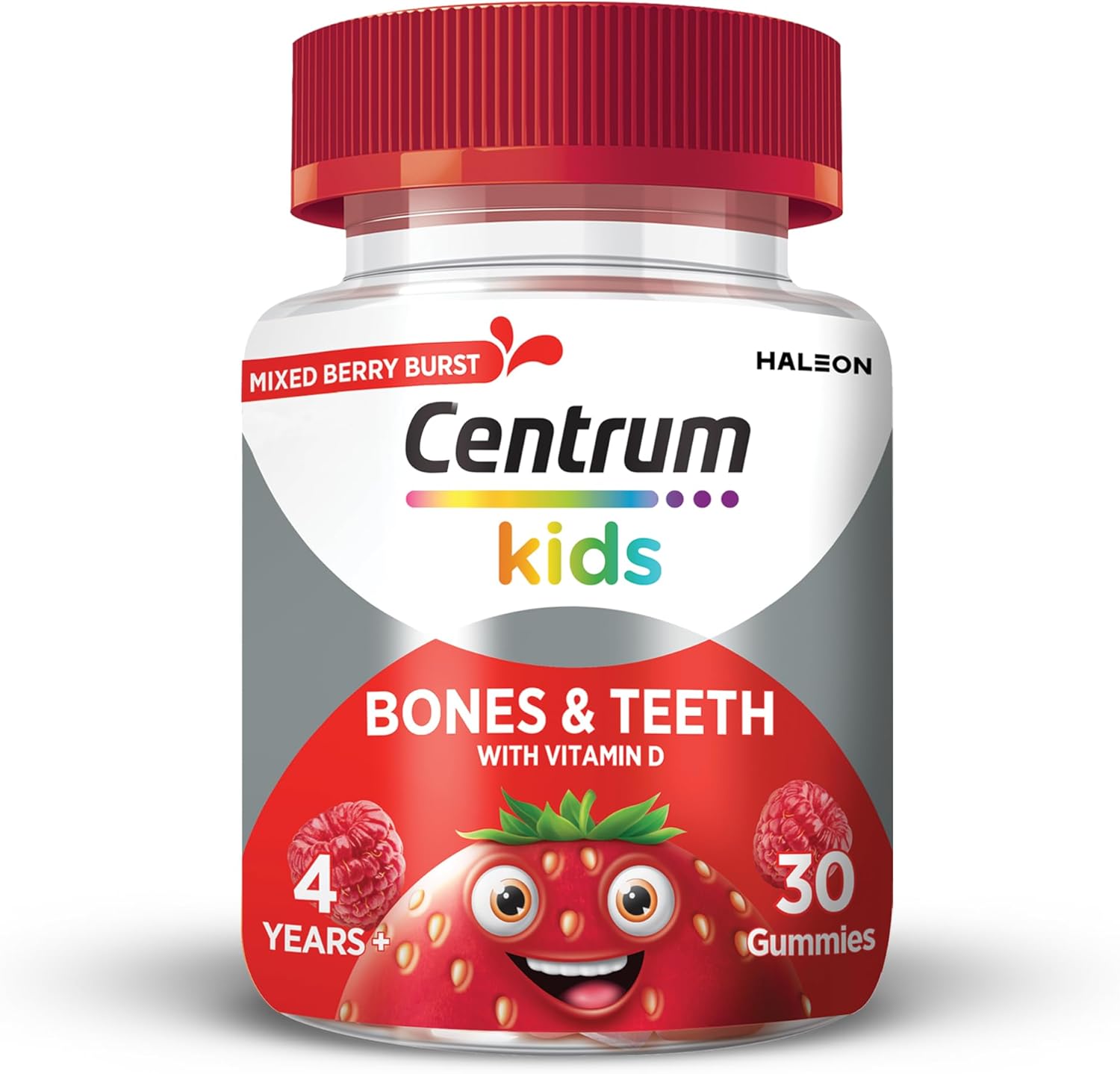 Centrum Bones & Teeth, Gummy Vitamins for Kids, Multivitamins with Mixed Berry, Natural Fruit Flavour with Key Vitamins, Includes Vitamin C and D, 30 Chewable Gummies
