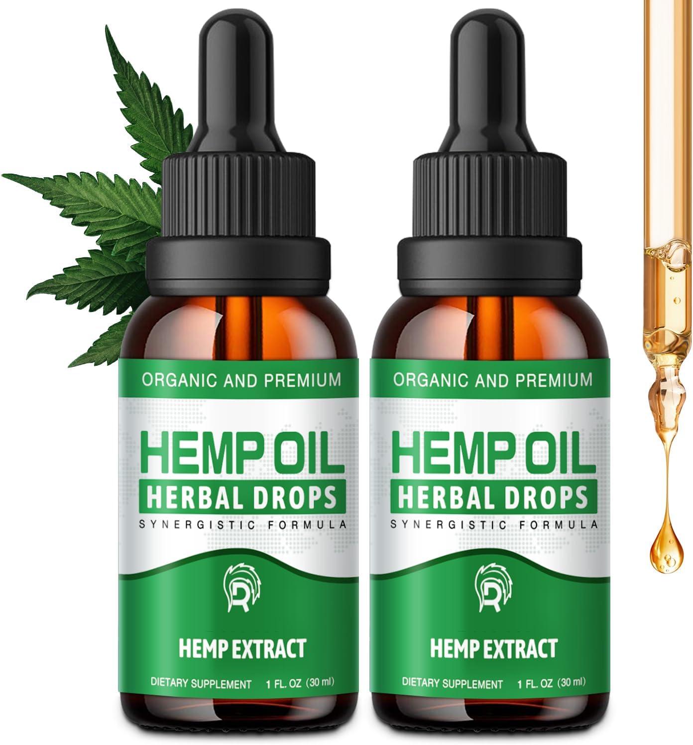 Hemp Oil High Potency - 2 Packs Maximum Strength Organic Hemp Drops for Adults - 100% Natural Hemp Oils Extract - Hemp Supplement Vegan, Non-GMO