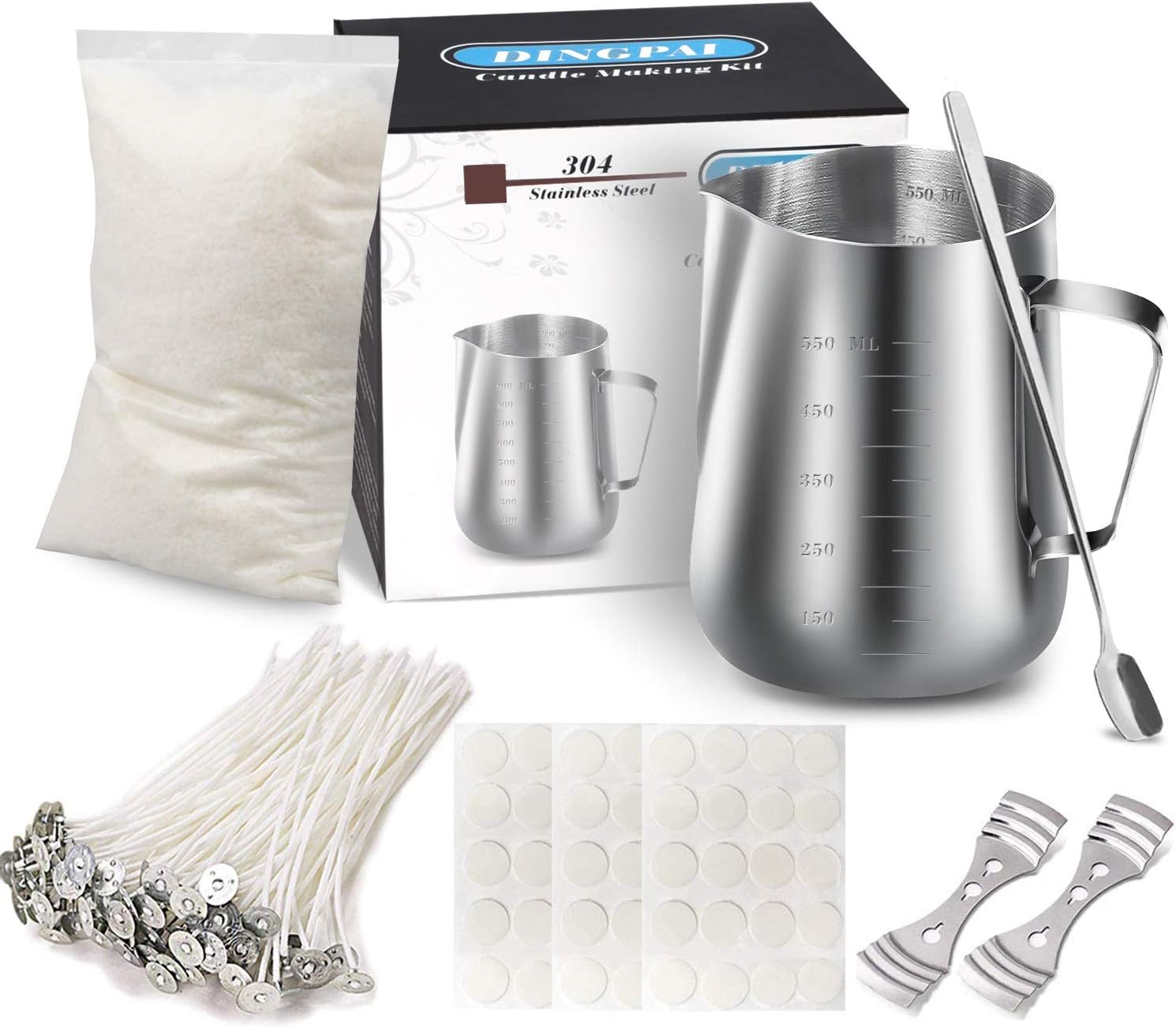 Candle Making Kit, Soy Wax DIY Candle Craft Tools Including Pouring Pot, Wicks, Wicks Sticker, 3-Hole Wicks Holder, Natural Soy Wax and Spoon