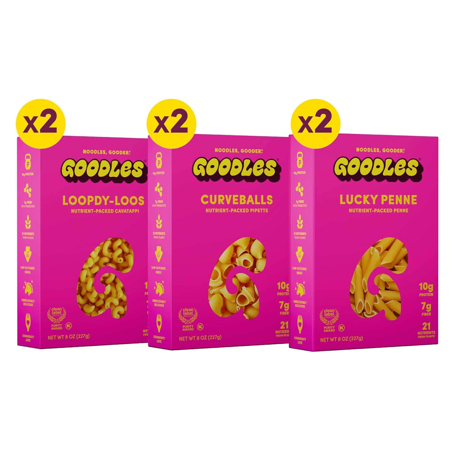 GOODLES Pasta Variety Pack 6 Pack, 8oz - 10g Protein, 7g Fiber with Prebiotics, 21 Plant-Based Nutrients | Kosher | Clean Label Certified