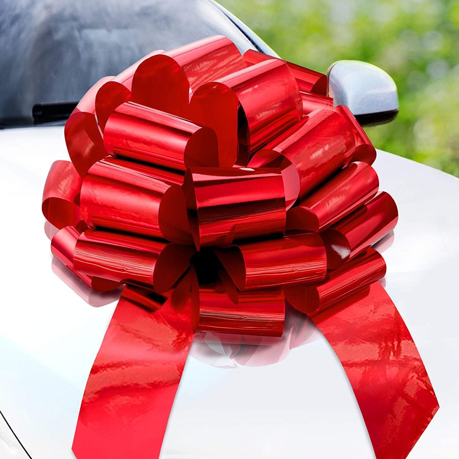 Zoe Deco - Big Car Bow - Metallic Red, 23 Inch - Round Shape Giant Car Bow for Birthday, Christmas, Wedding Reception, Surprise Party - Large Gift Wrapping for Huge Present