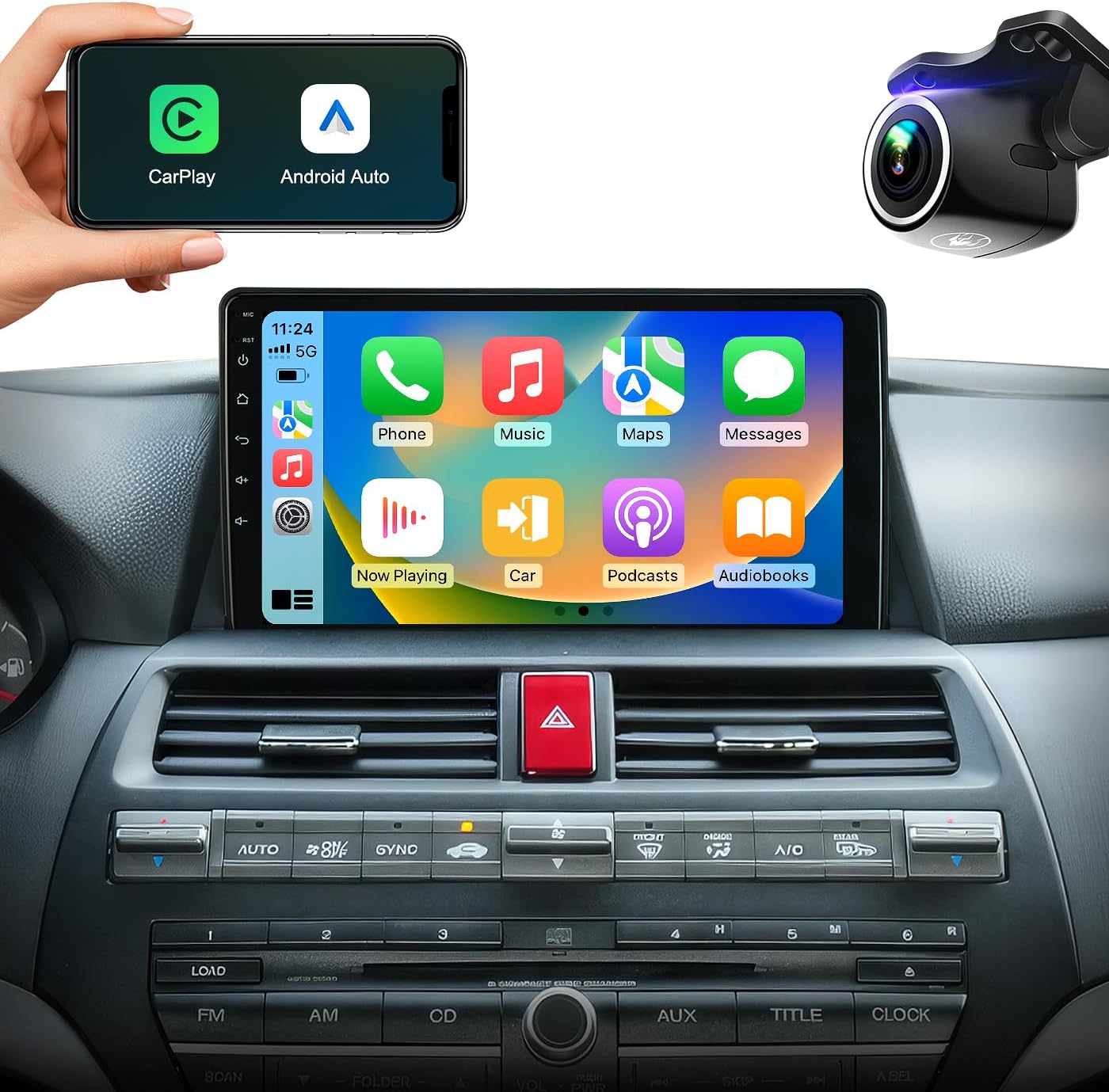 5G WiFi Car Stereo for Honda Accord 2008 2009 2010 2011 2012 2013 10.2 Inch IPS HD Touch Screen Car Radio Wireless CarPlay Android Auto, GPS FM/SWC Bluetooth 1080P Backup Camera (2G+32G)