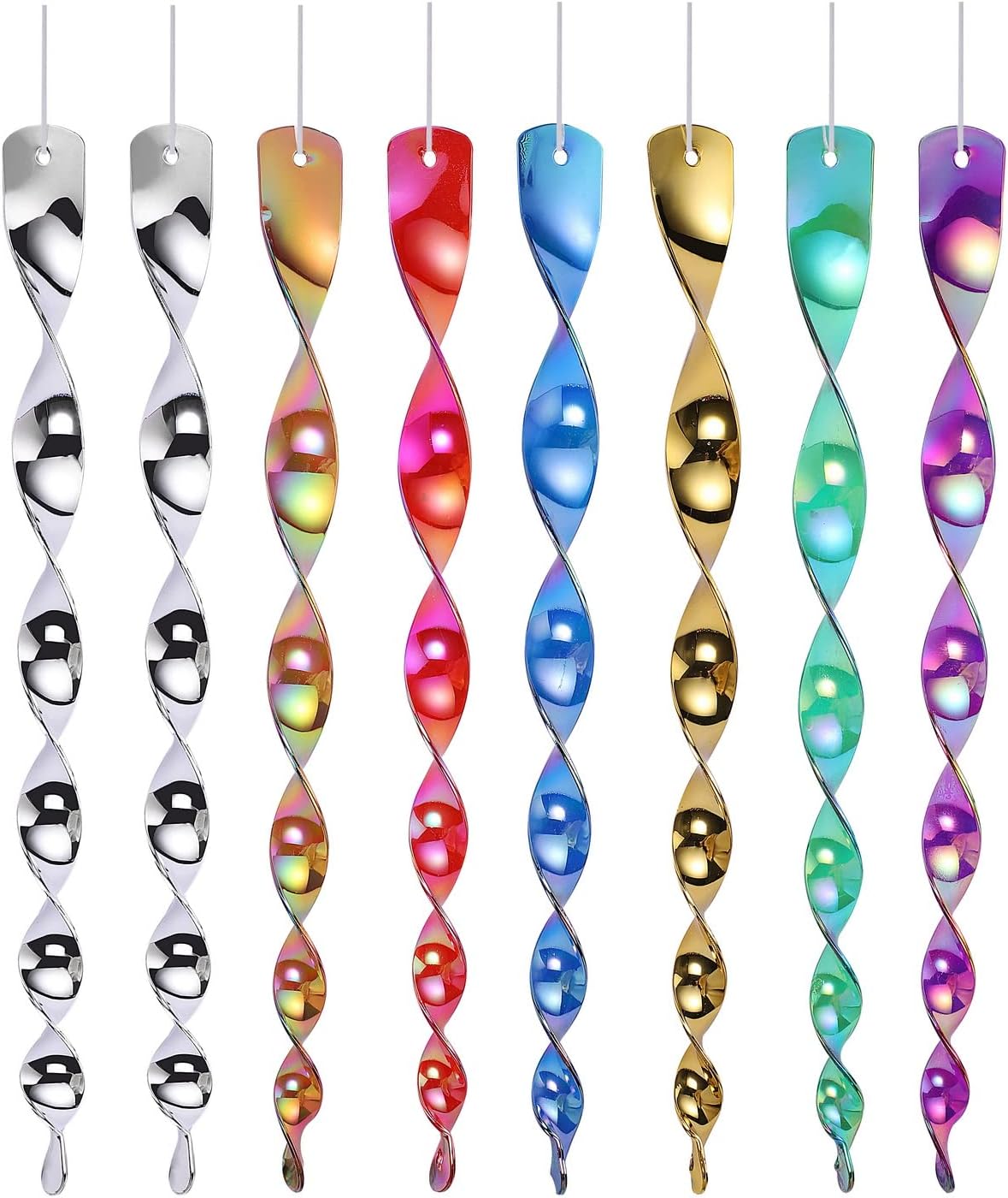 Yafe 8Pcs Reflective Bird Deterrent Rods, 7 color 30cm Hanging Bird Repellents Reflective Wind Spiral- Keep Birds Away From Your Home, Garden, Patio