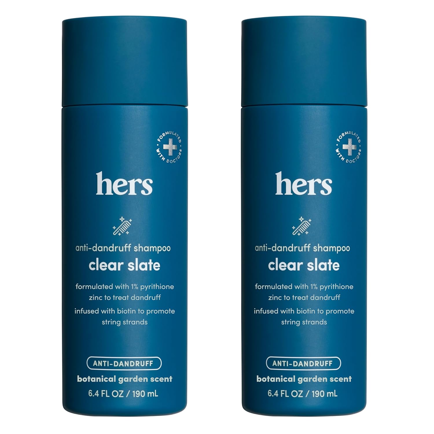 hers Clear Slate Anti Dandruff Shampoo, 2 Pack - Pyrithione Zinc 1% Shampoo with Biotin - For Dry, Itchy Scalp - Paraben Free and Sulfate Free - Botanical Garden - 2 x 6.4 fl oz