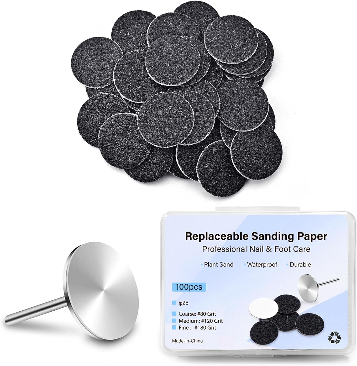 100pcs Feet Grinder Sandpaper Sanding Disc Pedicure Tool Replaceable Sanding Discs Sandpaper for Hard Dead Skin Cracked Heel Cracked Heels Dead Skin (HJ-NF037-180#)