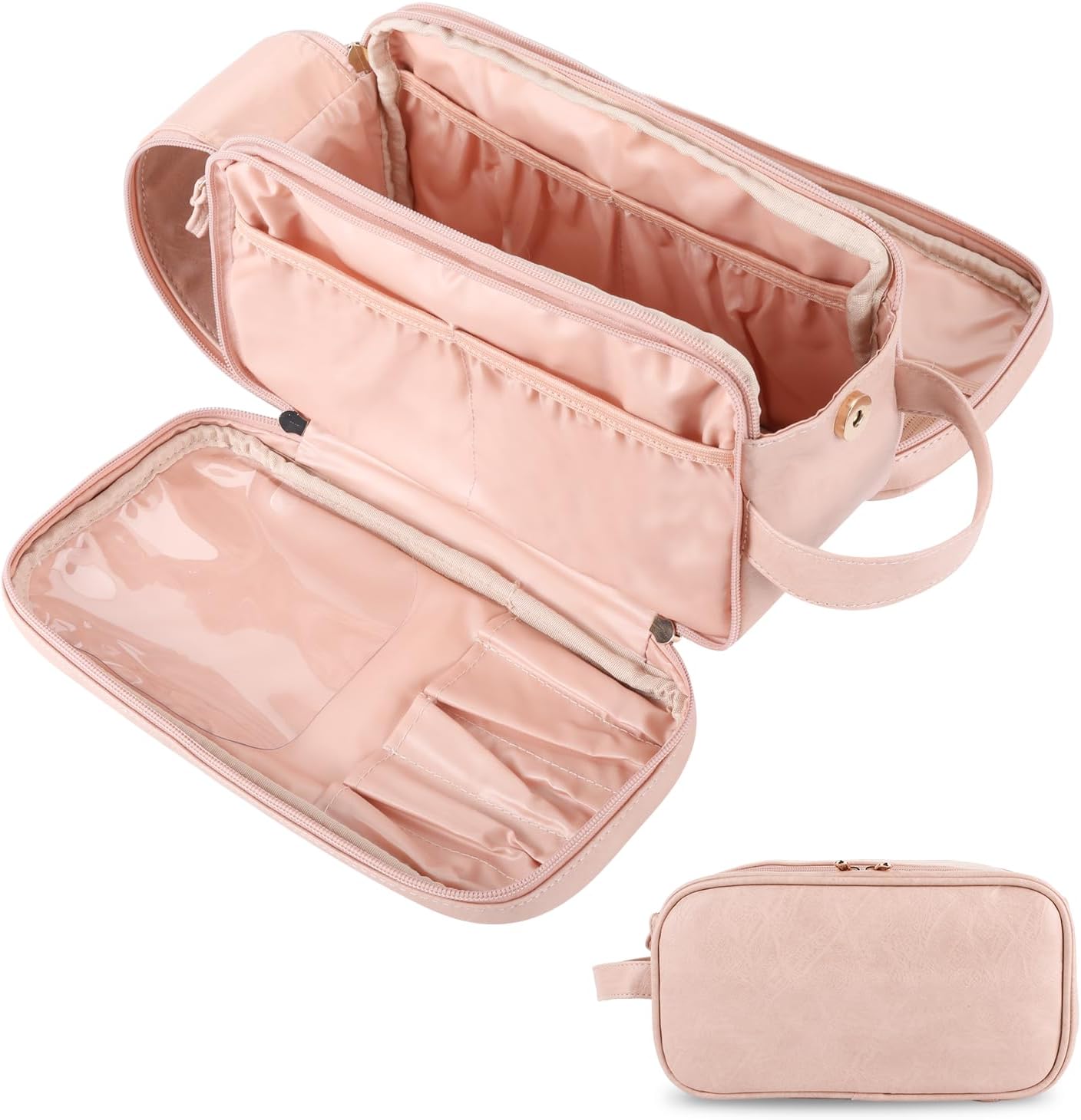 Toiletry Bag Travel Makeup Organizer Women Cosmetic Toiletries Accessories Large Capacity Dopp Kit Waterproof Portable Handle (Pink)